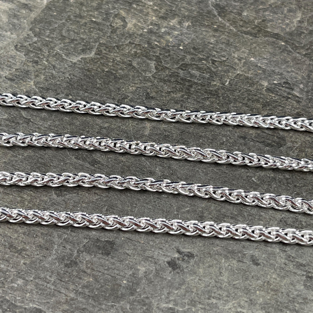 Chain by the Foot - 3mm Wheat Byzantine Chain - Silver Plated Brass (CH-857S) * 18" Length
