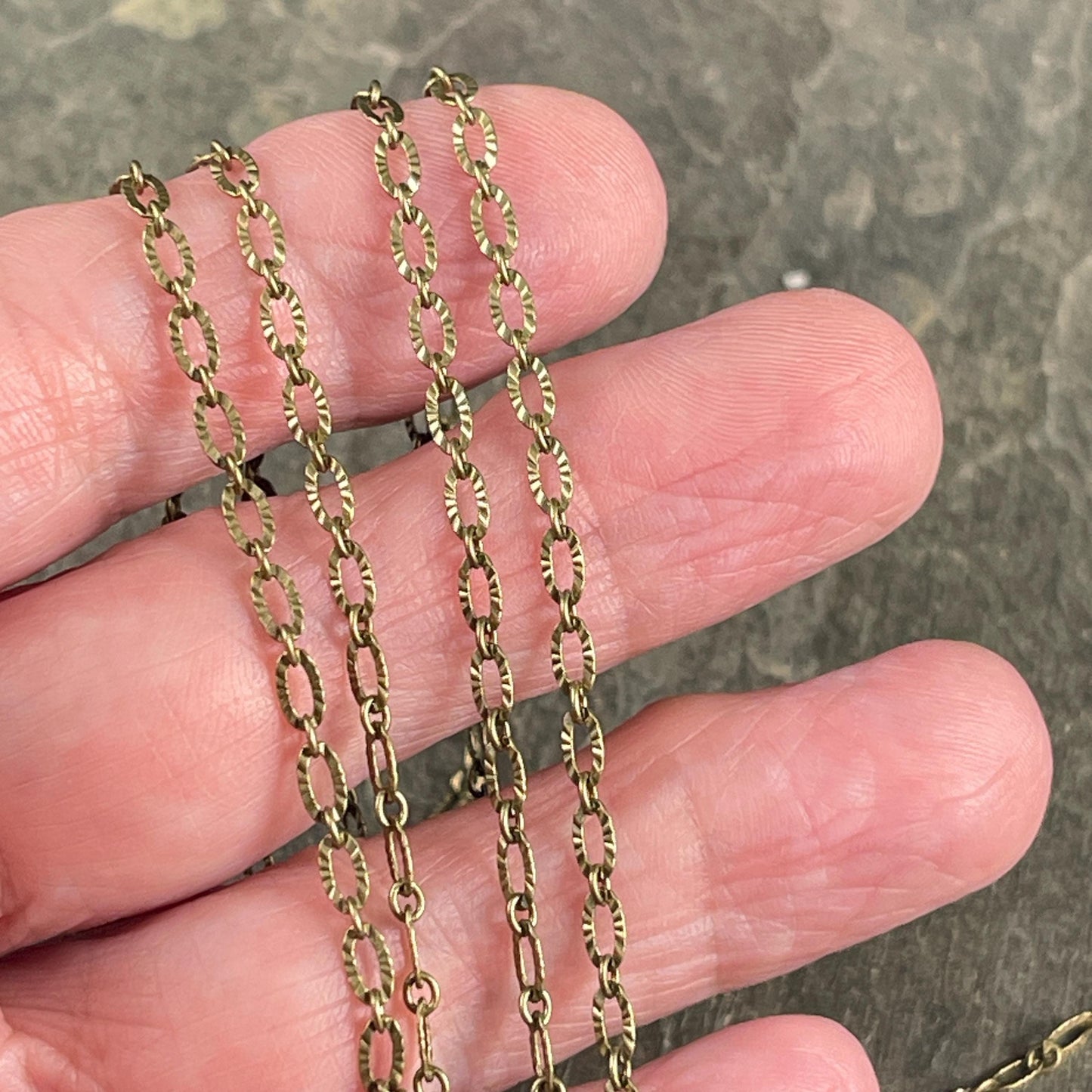 Chain by the Foot - 3mm x 4.8mm Textured Cable Chain - Antiqued Brass (CH-867AB) * 18" Length