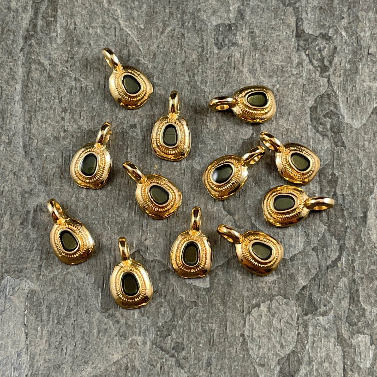 Round Mini Gold Charm with Black Enamel Inlay, Nickel Free (PF/13884-13-0565) * Qty. 10