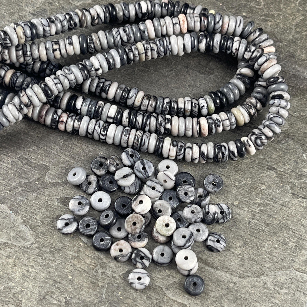 Black Web Jasper Gemstone Beads - 6x2mm Rondelle (DS-64778) * 7 1/2" Strand