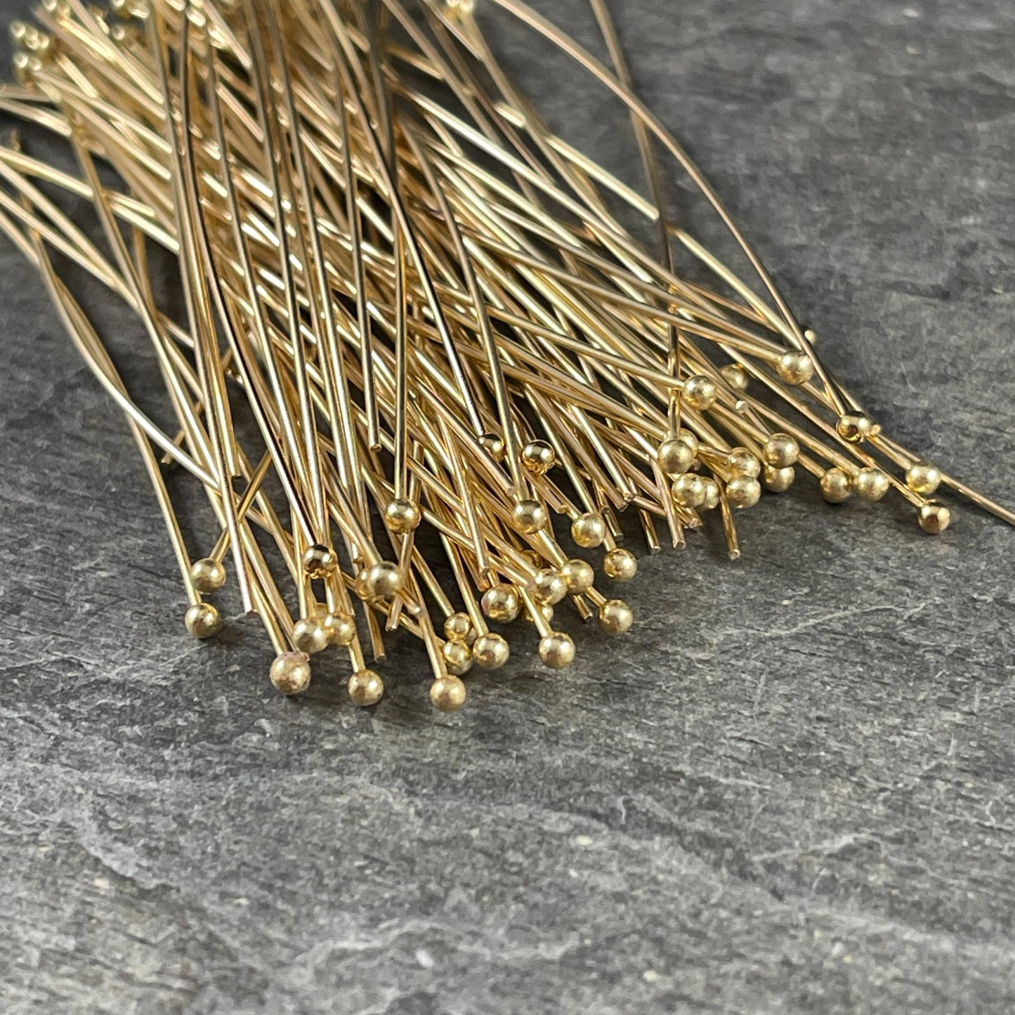 Gold 2-1/2" 22g Ball Headpins - Gold Plated Brass Head Pins (PH-BHP-G) * Qty. 100