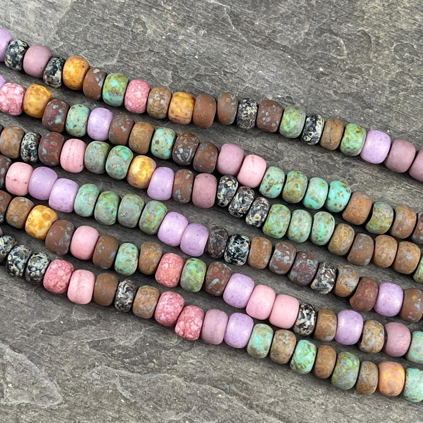 Aged Picasso Seed Beads - 33/0 Large Hole 8mm Czech Glass, Matte Finish Mixed Colors (RosalineMatte) * 40 Beads