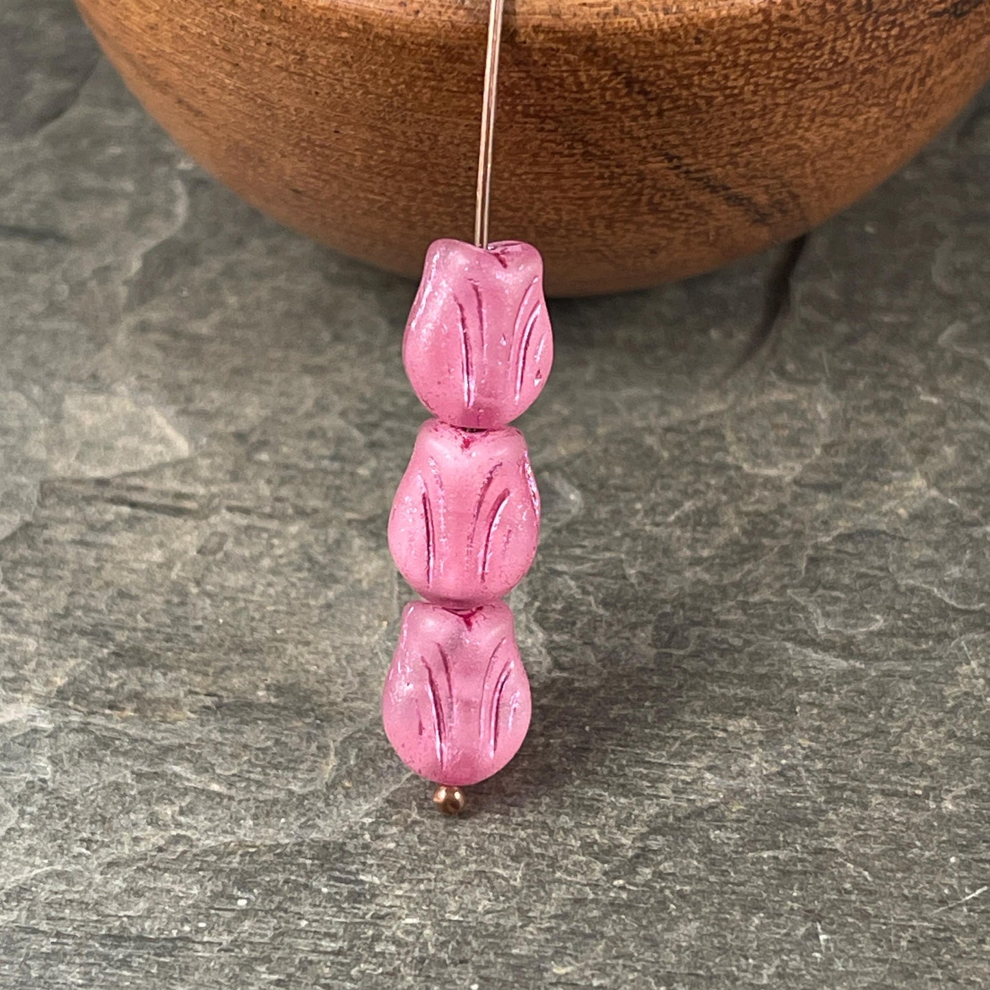 Czech Glass Beads - 9x7mm Mini Tulip Flower, Matte Bubblegum Pink (MTul-1) * 16 Beads