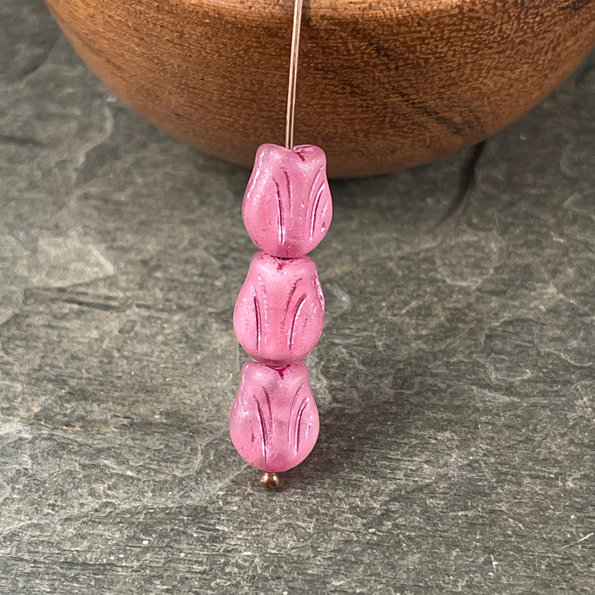 Czech Glass Beads - 9x7mm Mini Tulip Flower, Matte Bubblegum Pink (MTul-1) * 16 Beads