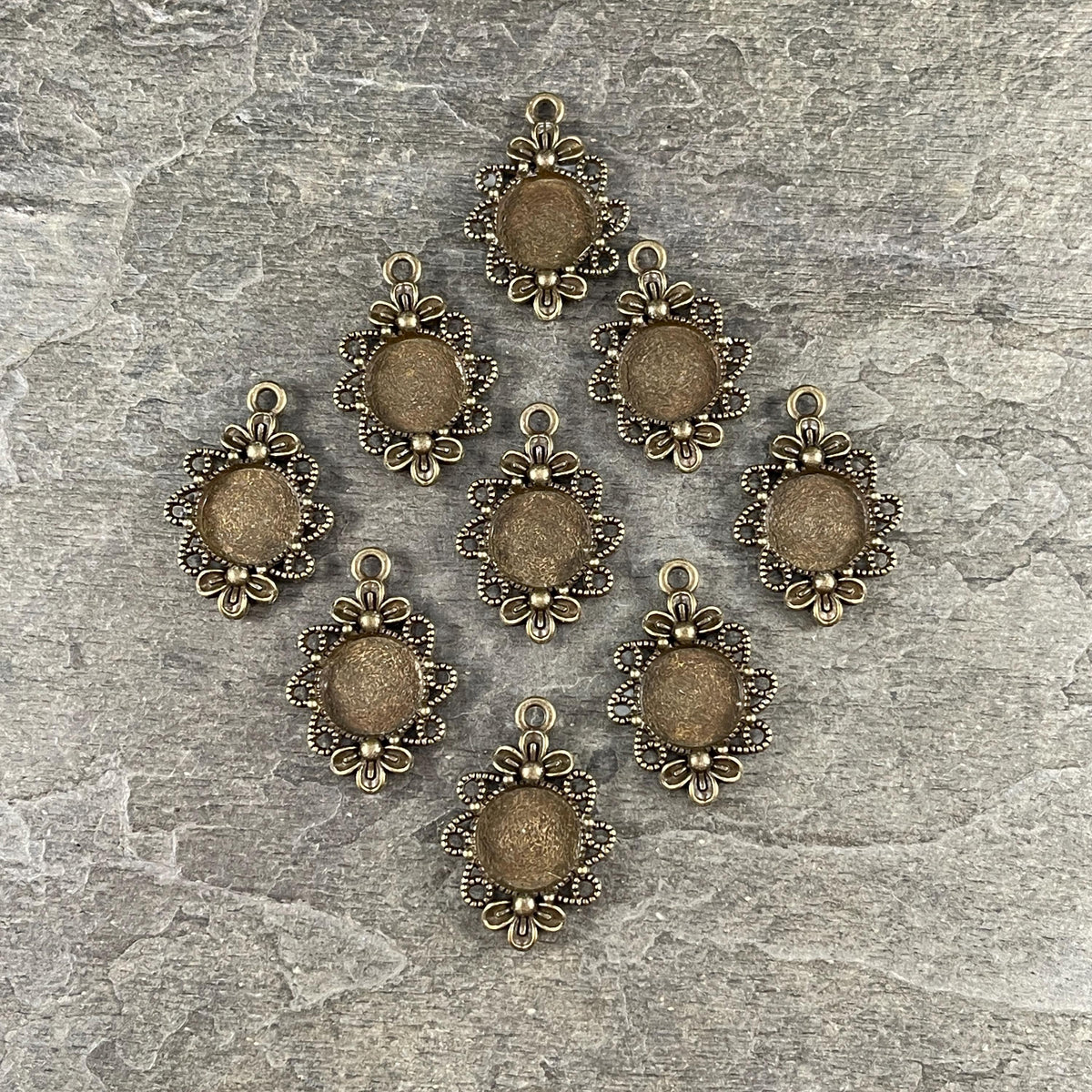 12mm Cabochon Bezel, 30x21mm Antiqued Brass Tibetan Style Pendant (M018-131AB) * Qty. 20