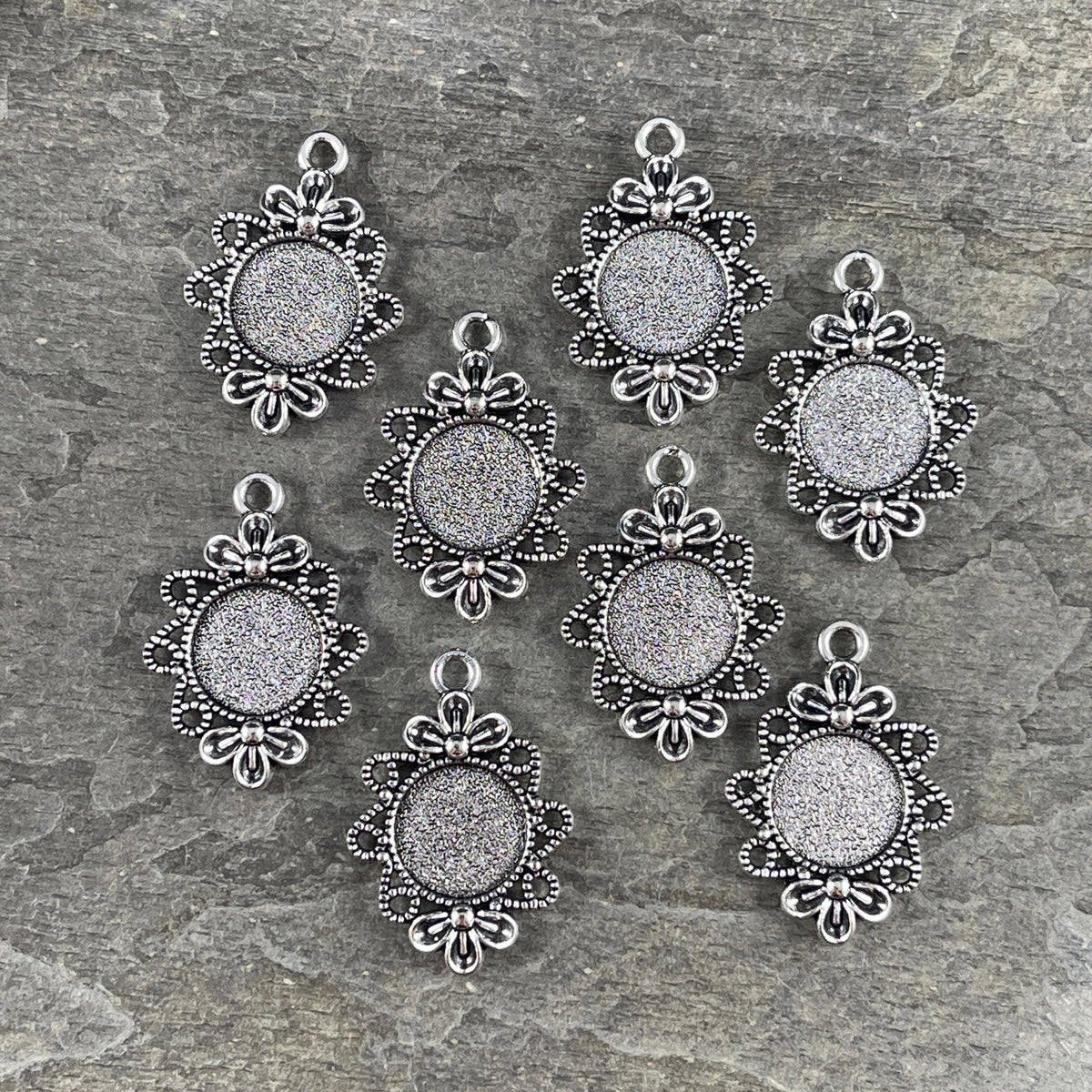 12mm Cabochon Bezel, 30x20mm Antiqued Silver Tibetan Style Pendant (R344-247AS) * Qty. 20