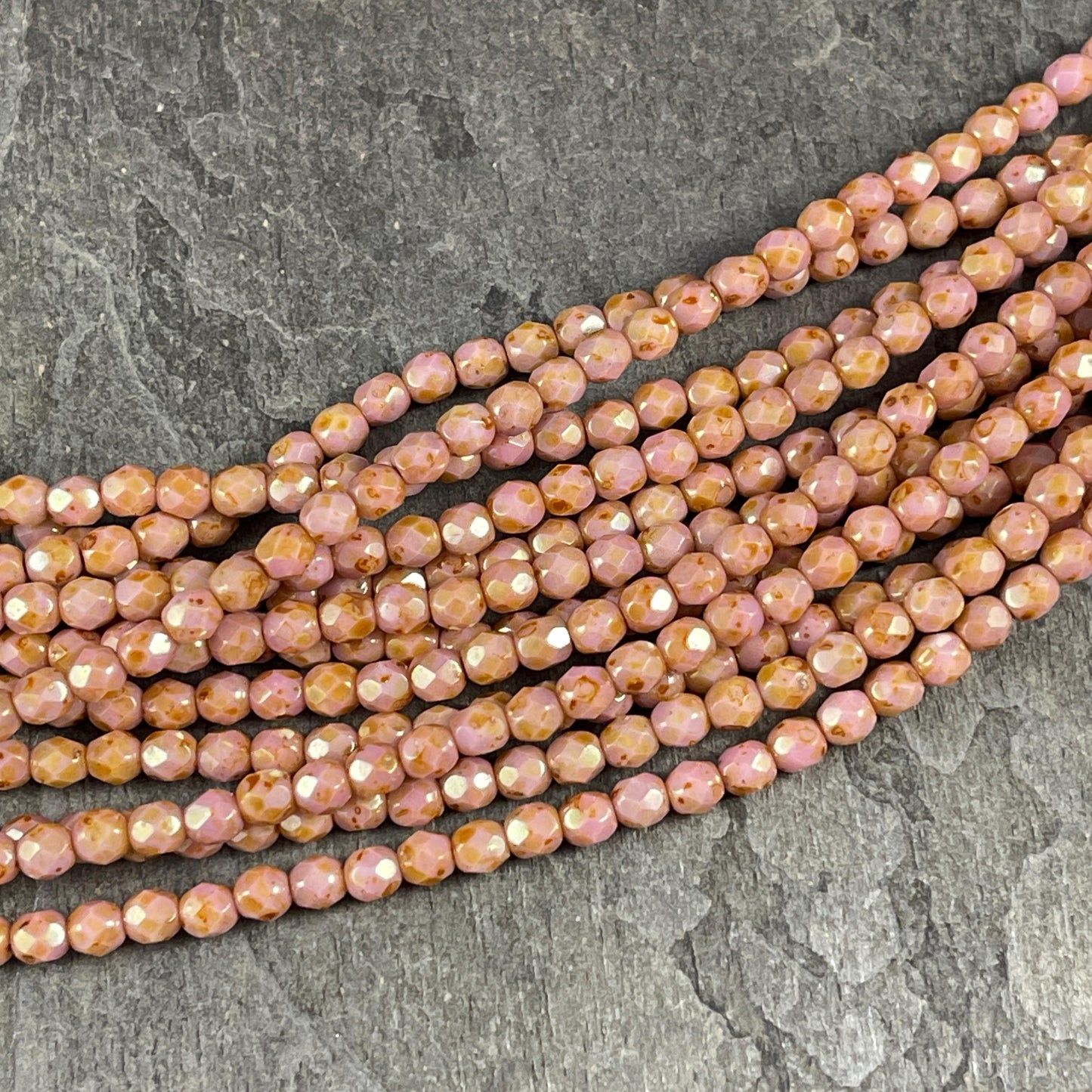 Czech Glass Beads - 4mm Faceted Round, Salmon Picasso (FP4/SP) * Qty. 50