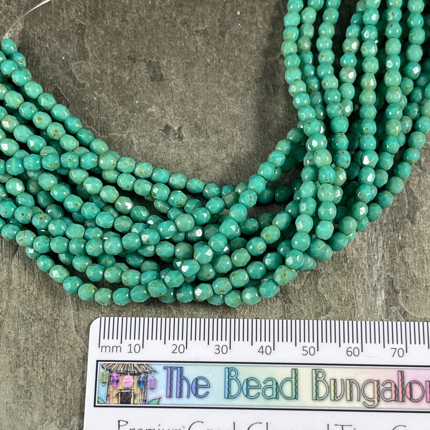 Czech Glass Beads - 4mm Faceted Round, Dark Turquoise Green (FP4/TG) * Qty. 50