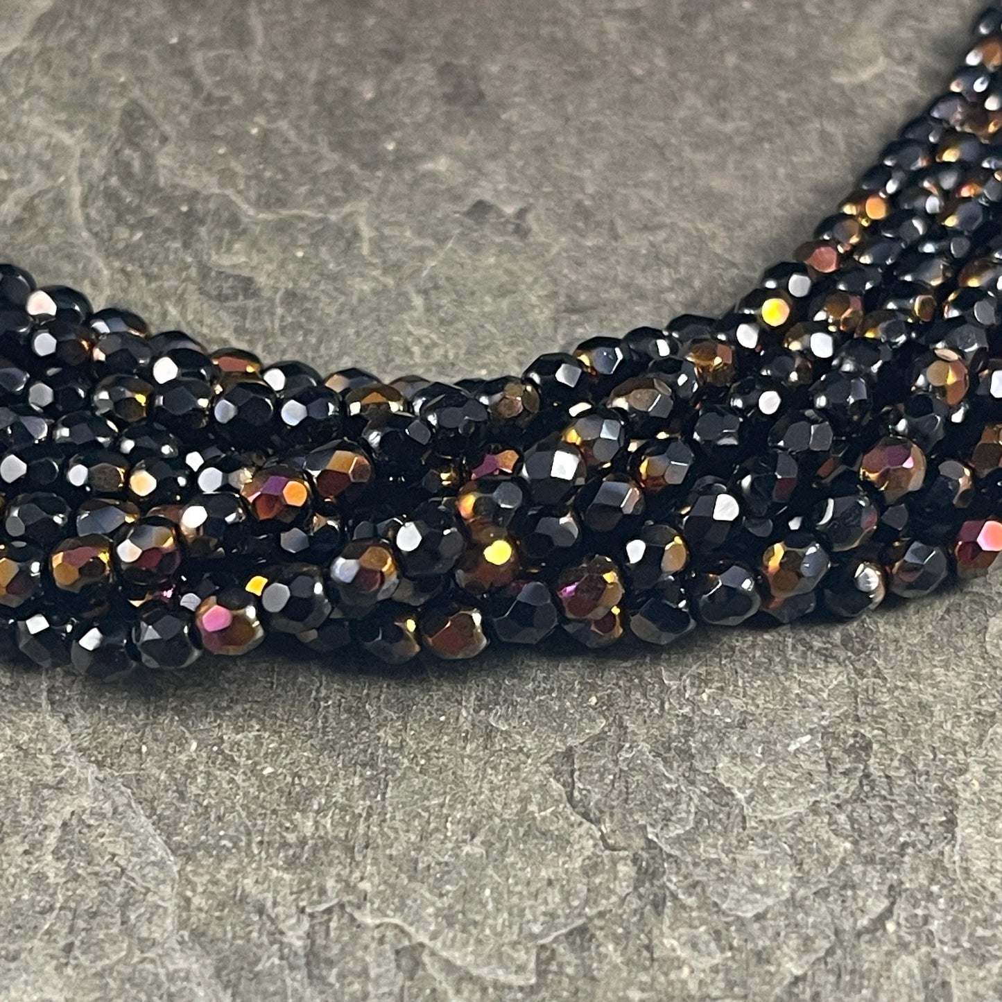 Czech Glass Beads - 4mm Faceted Round, Black with Metallic Half-Coat (FP4/BC) * Qty. 50