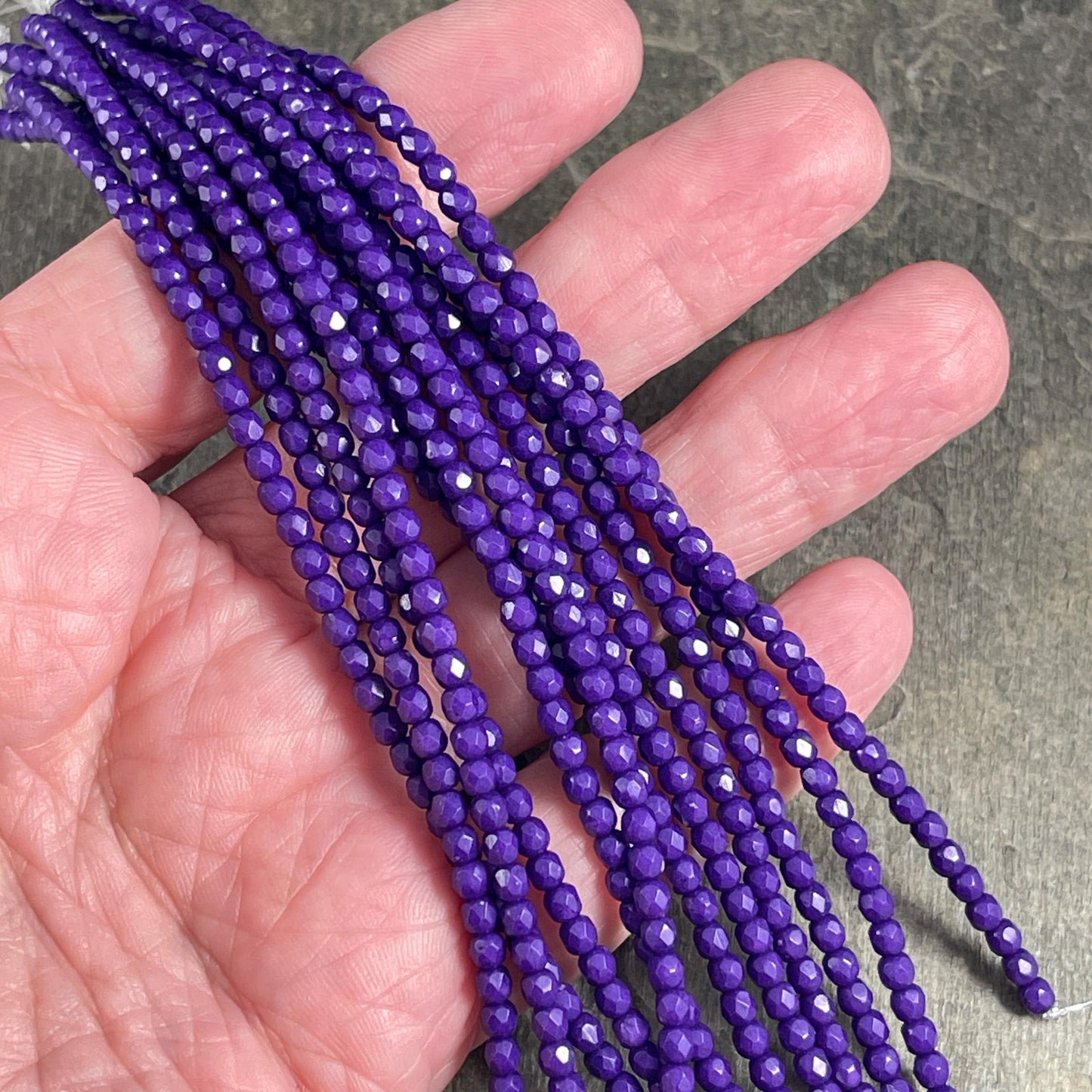 Czech Glass Beads - 3mm Faceted Round, Opaque Dark Purple (FP3/OP) * Qty. 50