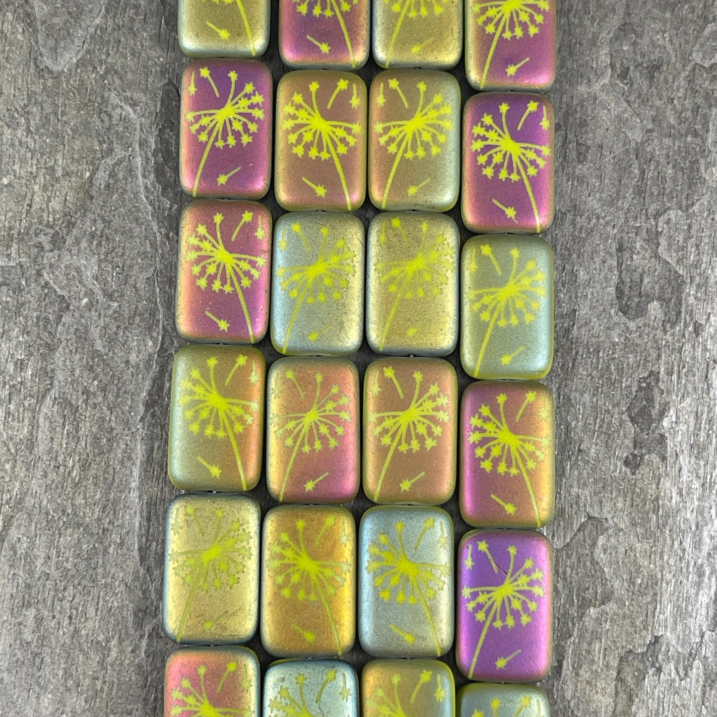 Czech Glass - 19x12mm Laser Etched Rectangle, Dandelion Wish (LTPG-525) * 6 Beads