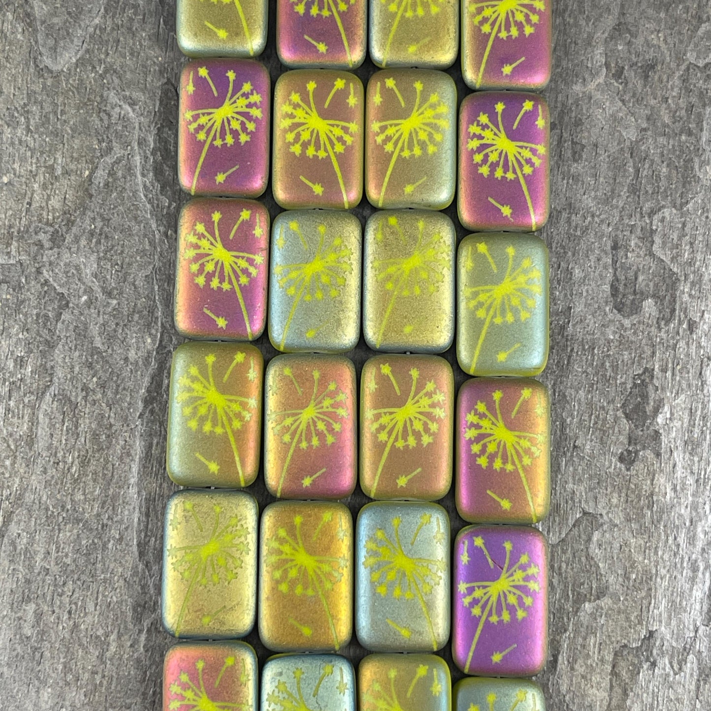 Czech Glass - 19x12mm Laser Etched Rectangle, Dandelion Wish (LTPG-525) * 6 Beads