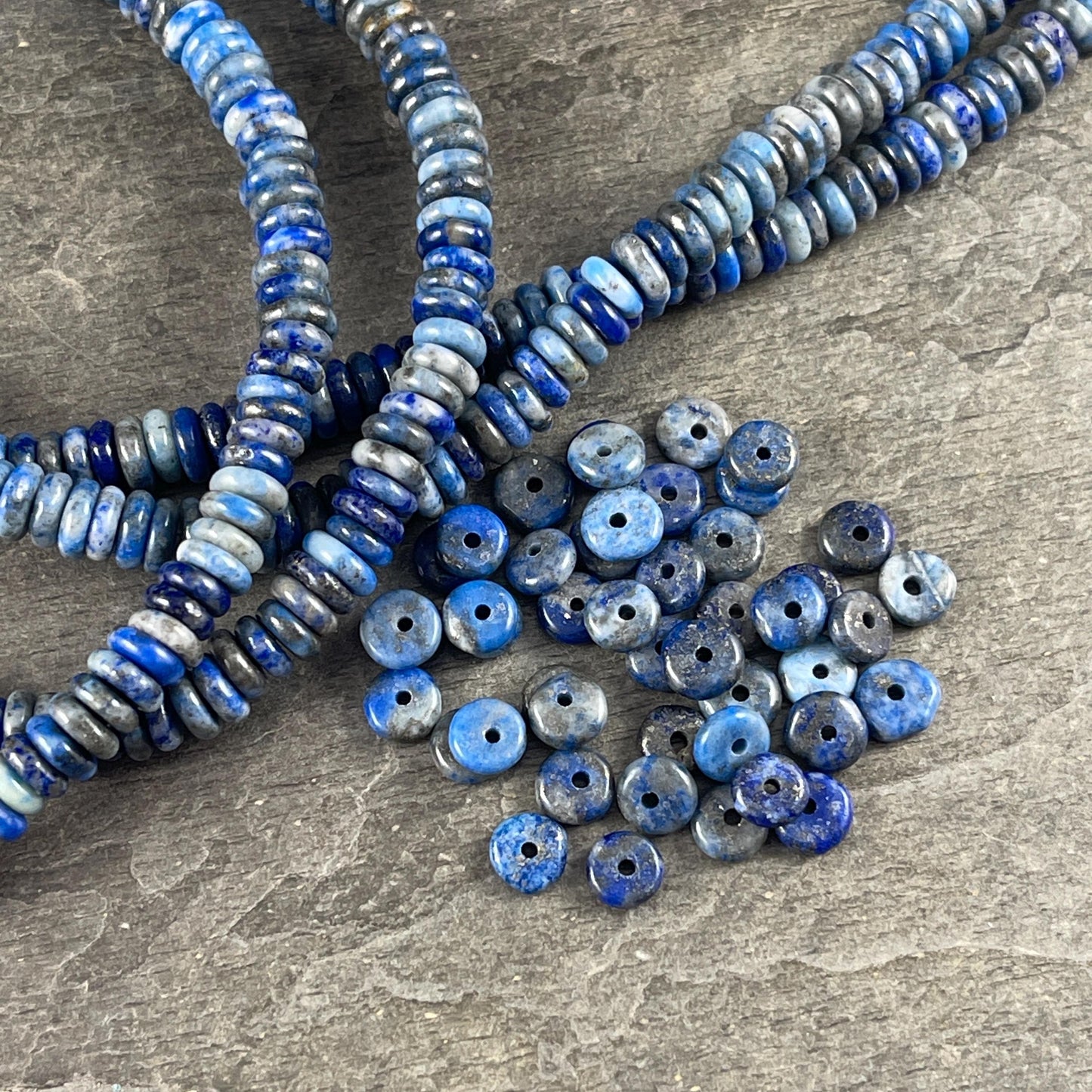 Snowflake Lapis Gemstone Beads - 6x2mm Blue Rondelle (DS-67738) * 7 1/2" Strand