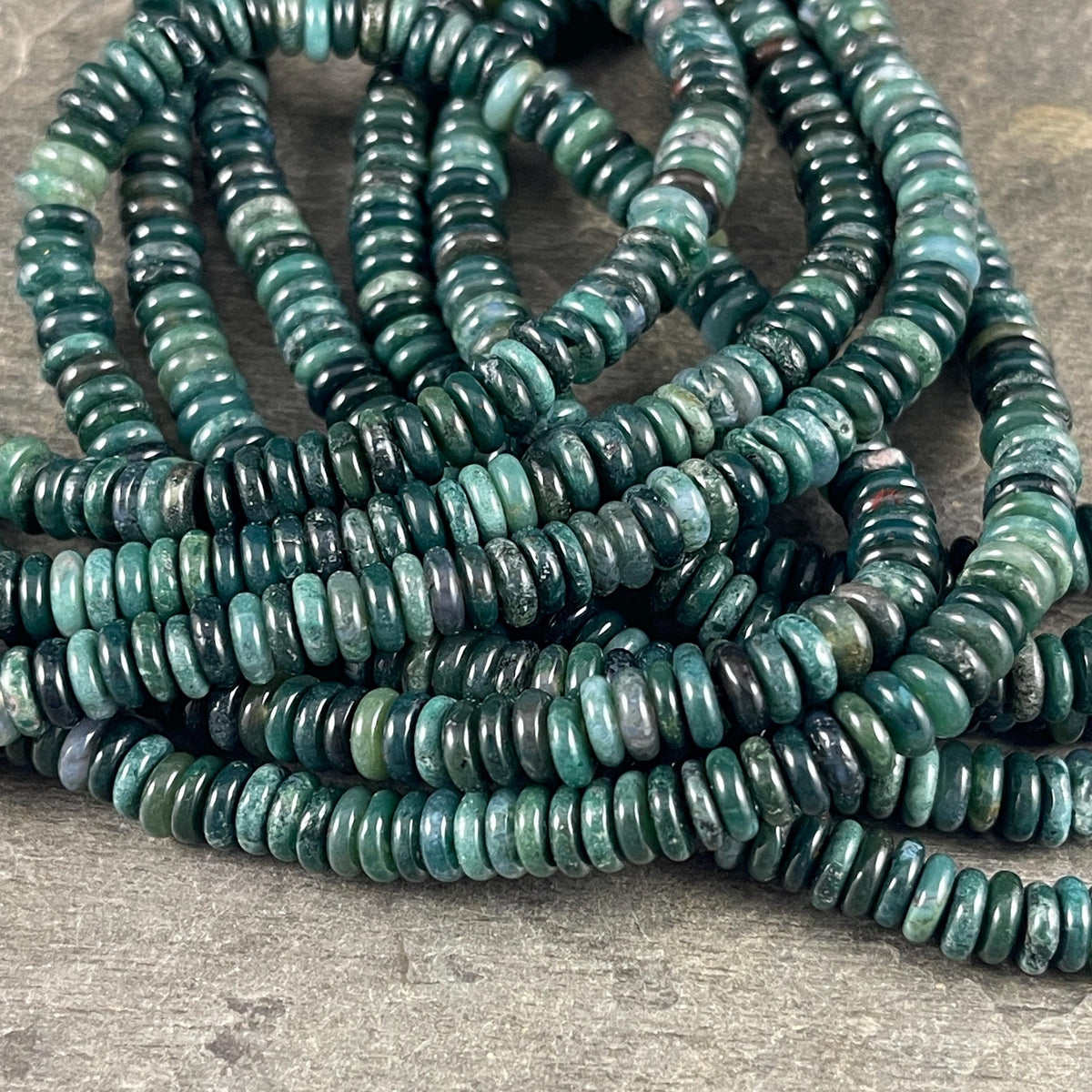 Moss Agate Gemstone Beads - 6x2mm Rondelle (DS-64783) * 7 1/2" Strand