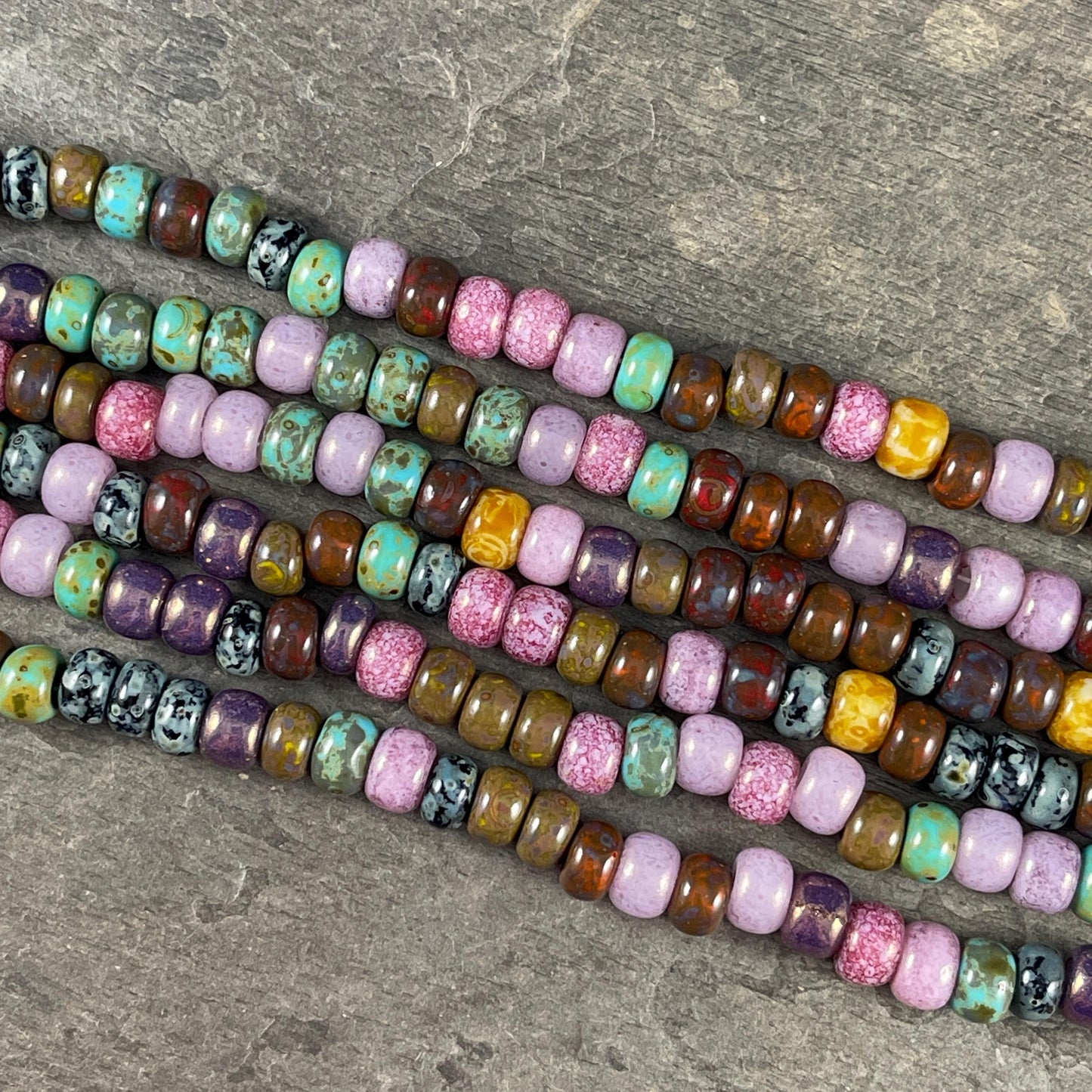 Aged Picasso Seed Beads - 33/0 Large Hole 8mm Czech Glass, Glossy Mixed Colors (33/0-Rosaline) * 40 Beads