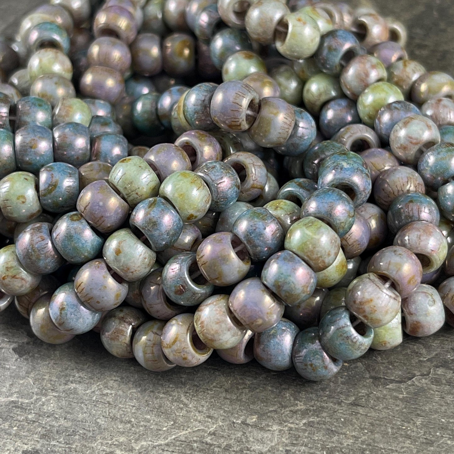 Aged Picasso Seed Beads - 32/0 Large Hole 7.5mm Czech Glass, Alabaster Picasso Mix (33/0-TealTurq) * 40 Beads