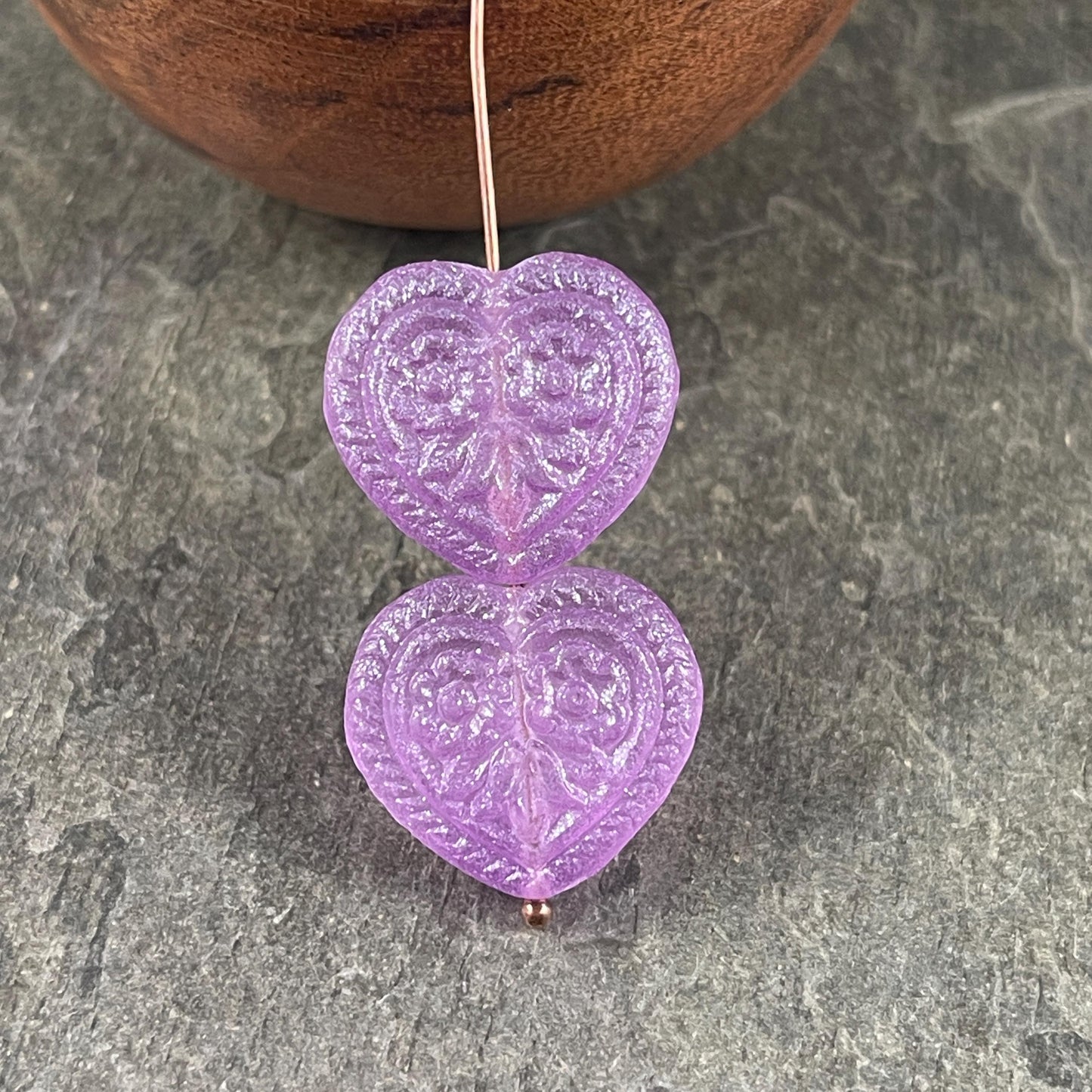 Czech Glass Beads - 18mm Heart Bead, Lilac with AB (FH-20) * 6 Beads