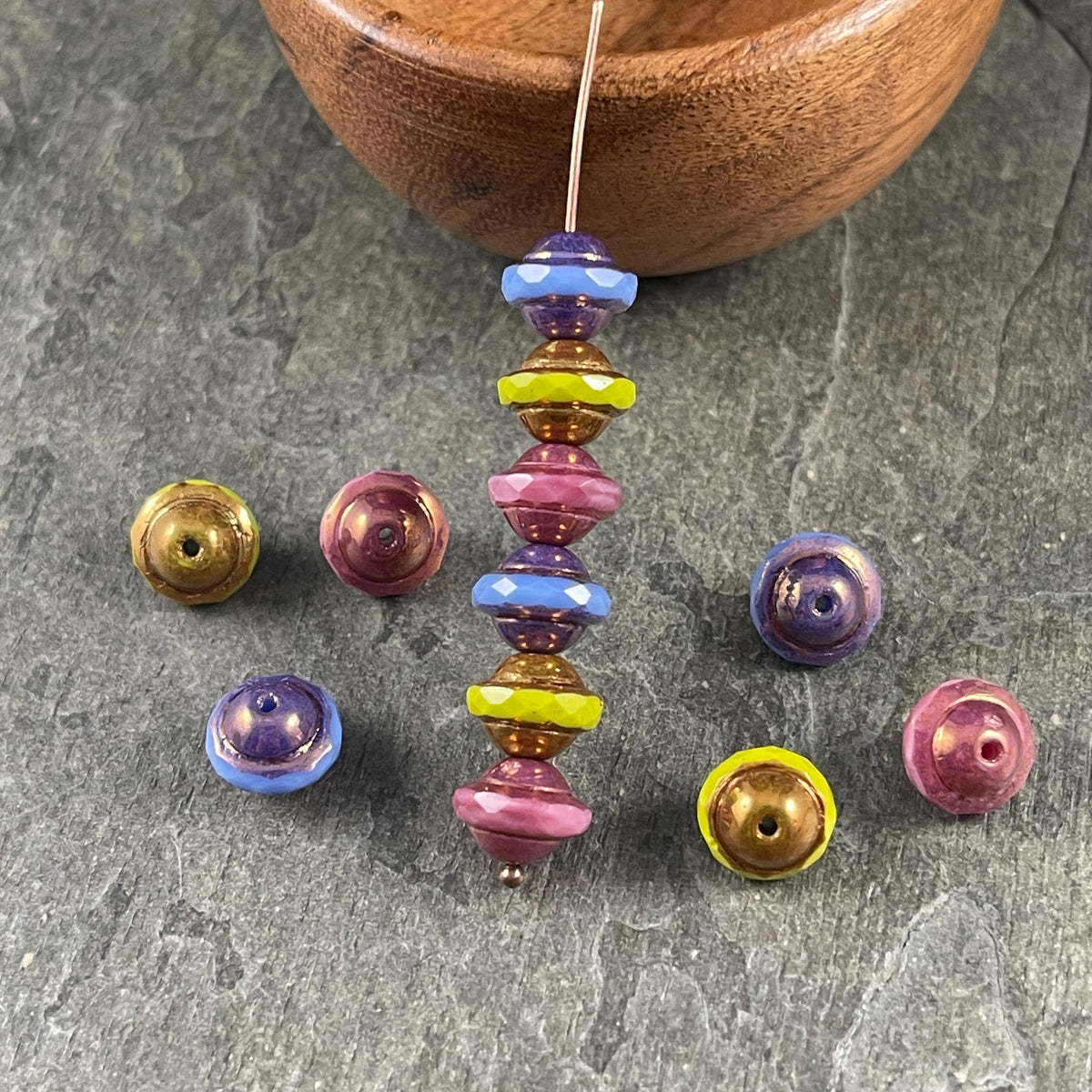 Czech Glass Beads - 9x7mm Faceted Saucer Bicone, Tri-Color Mix (SAT-Mix) * 12 Beads