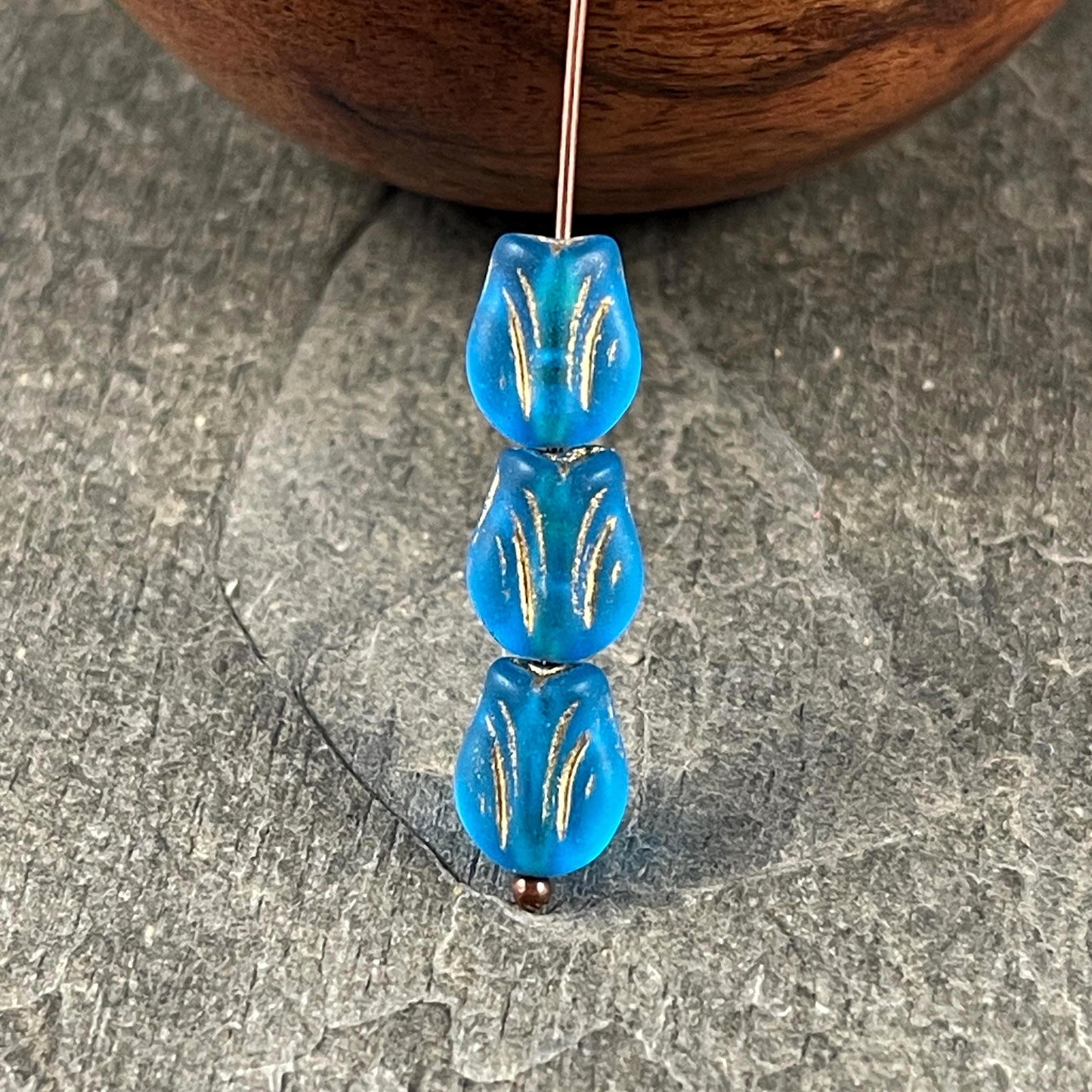 Czech Glass Beads - 9x7mm Mini Tulip Flower, Matte Capri Blue (MTul-8) * 16 Beads