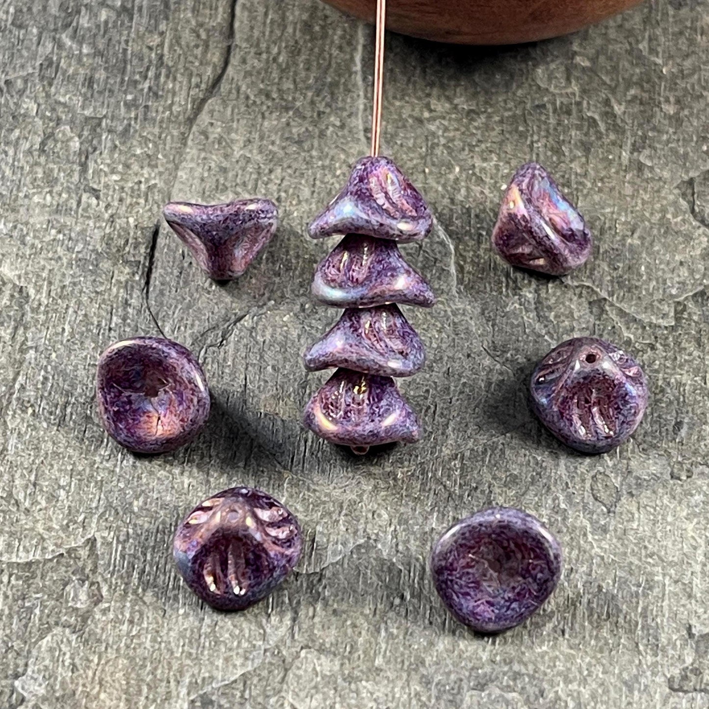 Czech Glass Beads - 7x11mm Bell Flower, Dark Lavender (BFlo-x13) * 15 Beads