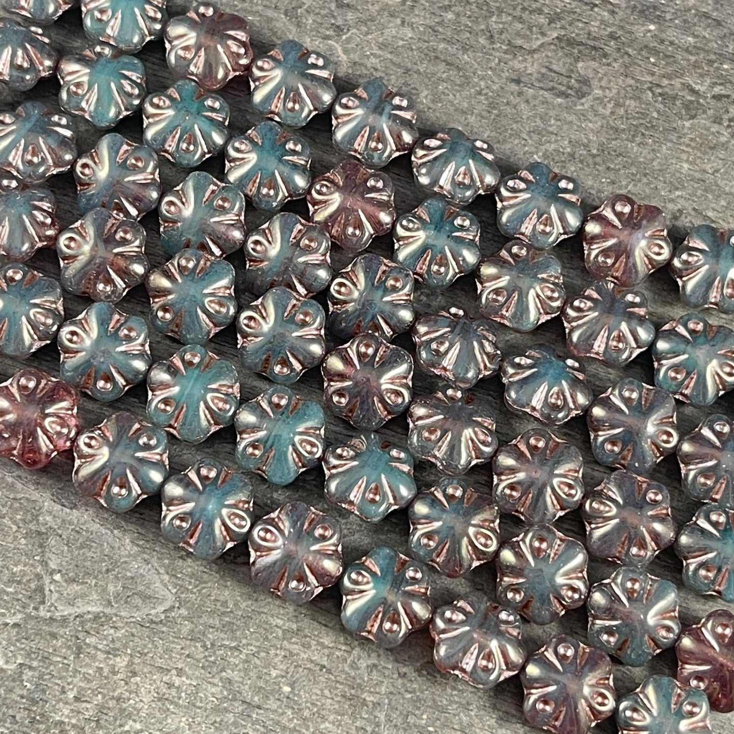 Czech Glass - 11mm Puffy Flower Bead, Dark Teal Green (PFS22) * Qty. 10