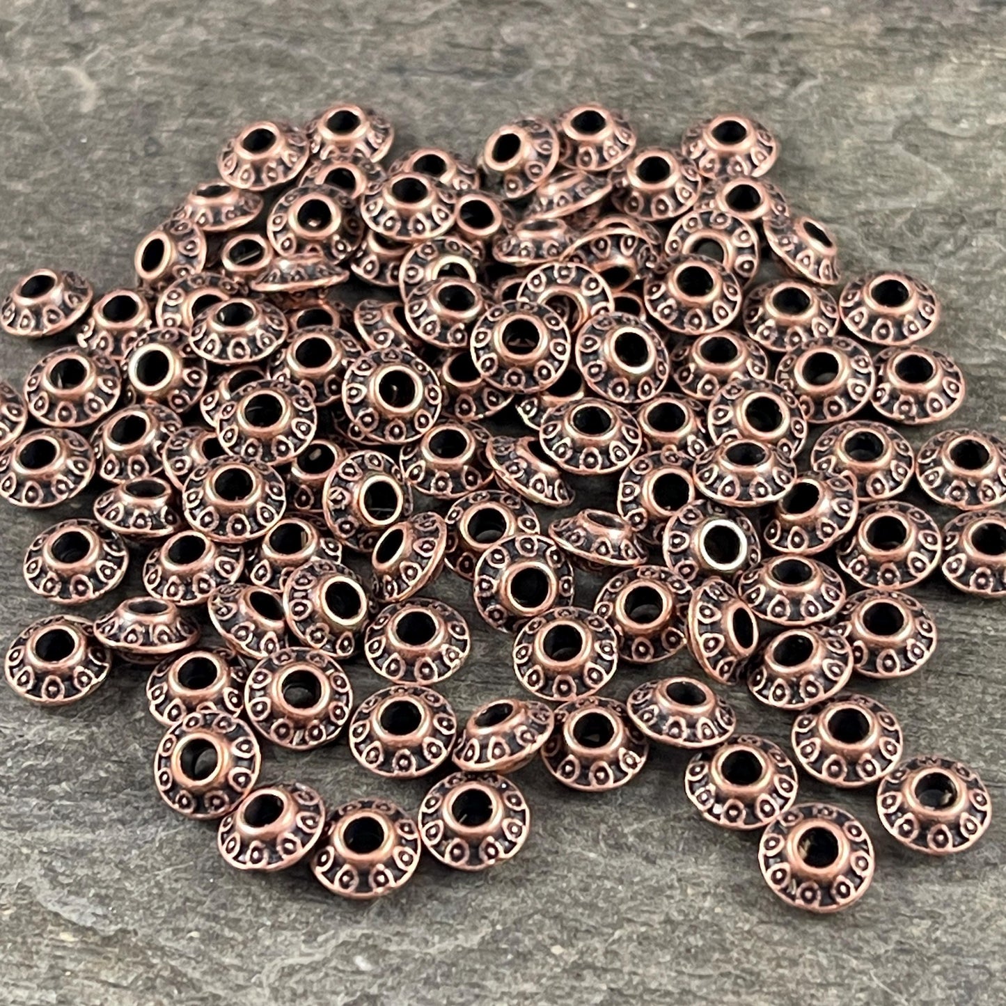 Antiqued Copper Bicone Spacer - 6x3mm Saucer Beads (0725Y-RLF) * 100 Beads