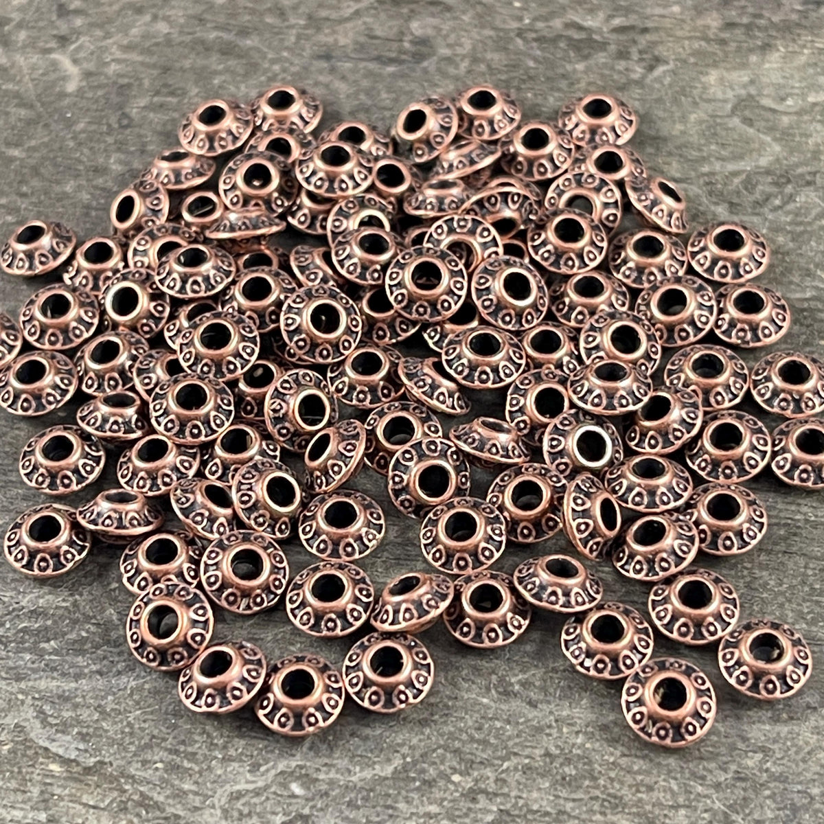 Antiqued Copper Bicone Spacer - 6x3mm Saucer Beads (0725Y-RLF) * 100 Beads