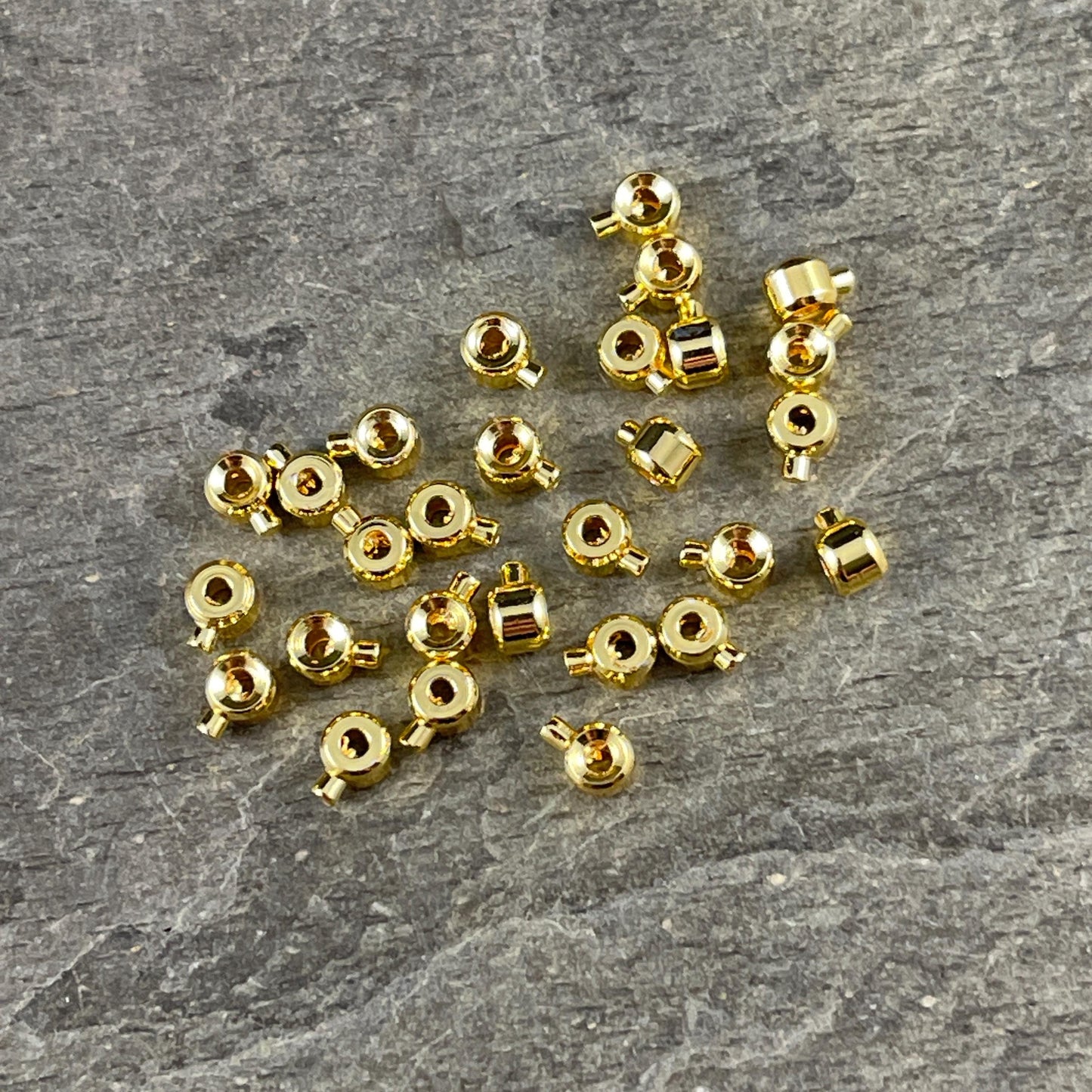 4mm One-Step Crimp Beads for Wire, 18k Gold Plated Brass (Z030-17B-G) * Qty. 20