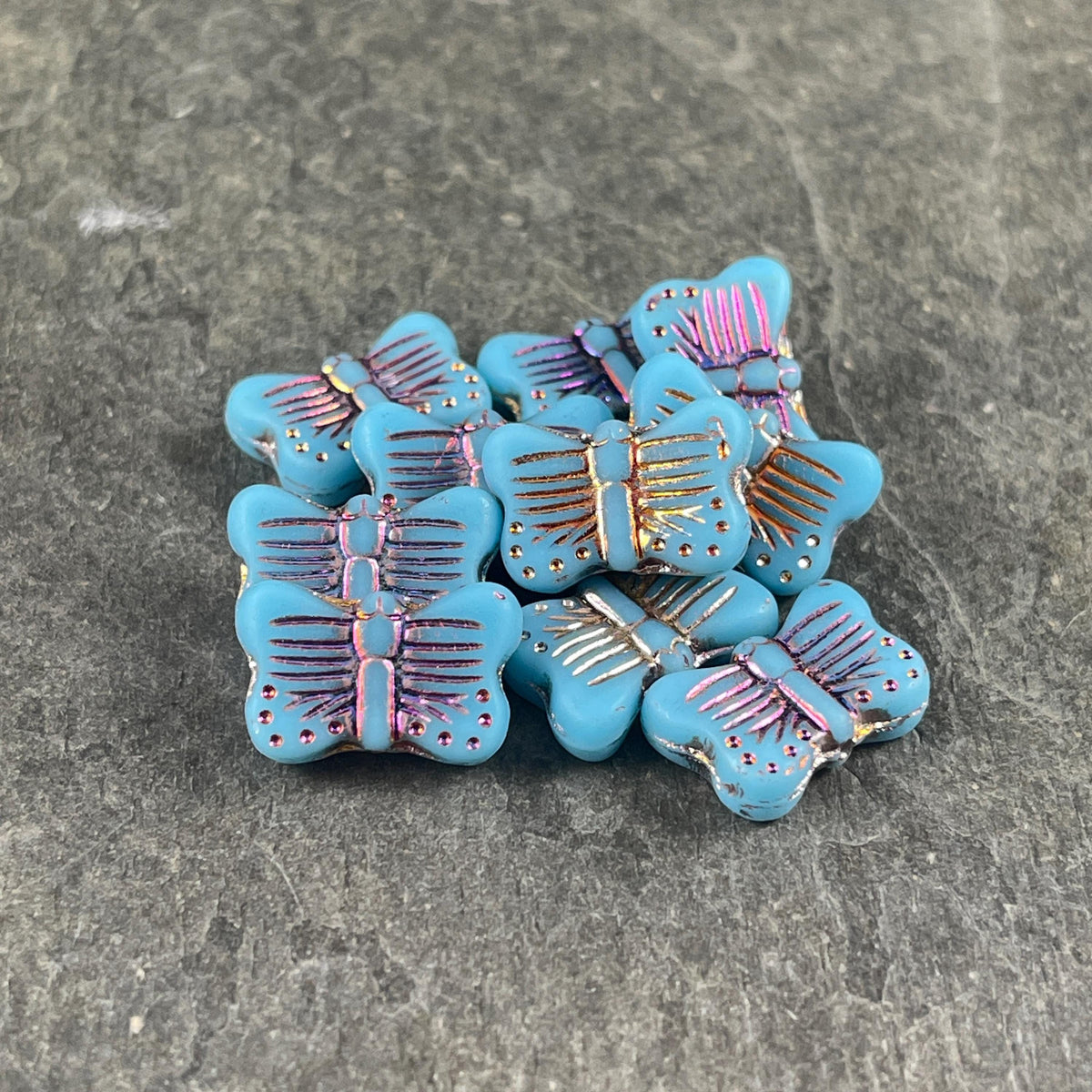 Czech Glass Butterfly Beads - 16x11mm Sky Blue with Sliperit Finish (FLY/N-0393) * 6 Beads