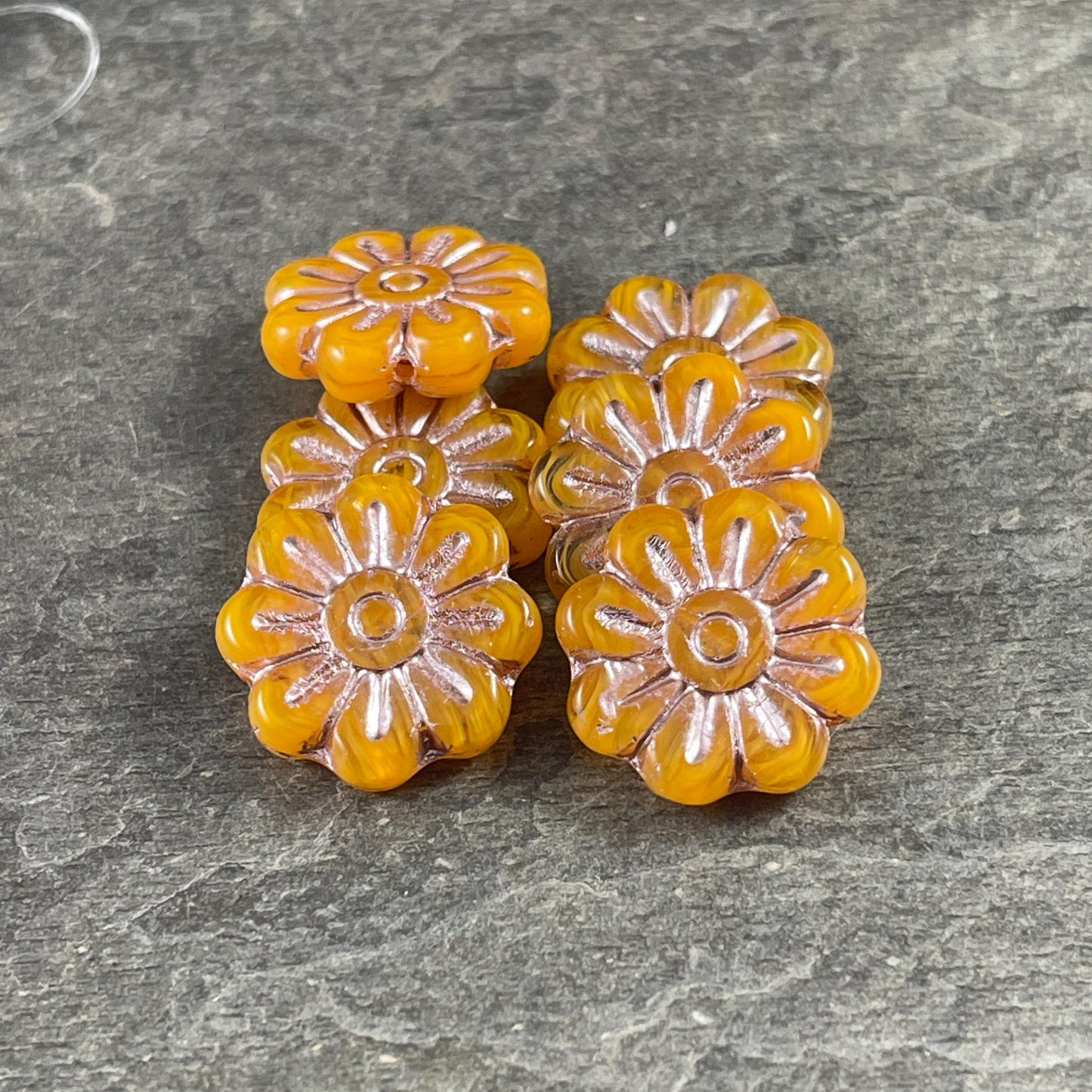 Czech Glass Beads - 17mm Daisy Flower, Orange with Platinum Wash (PLD-OP) * 6 Beads