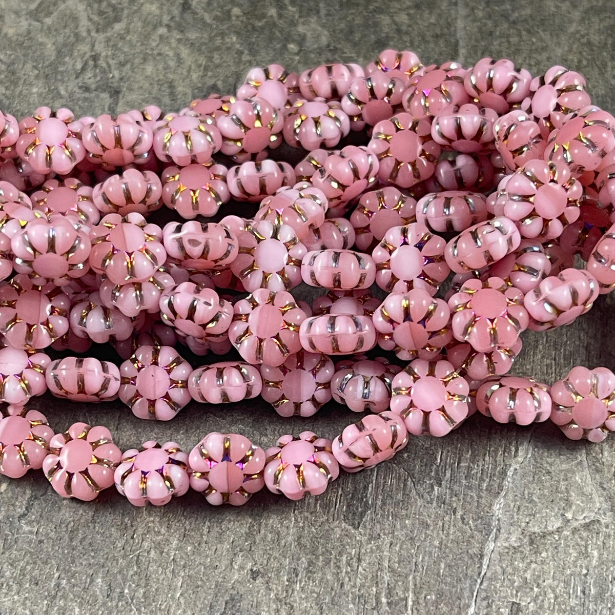 Czech Glass Beads - 9mm Cactus Flower, Mauve and Rose Pink with Sliperit Finish (N-0617) * 20 Beads