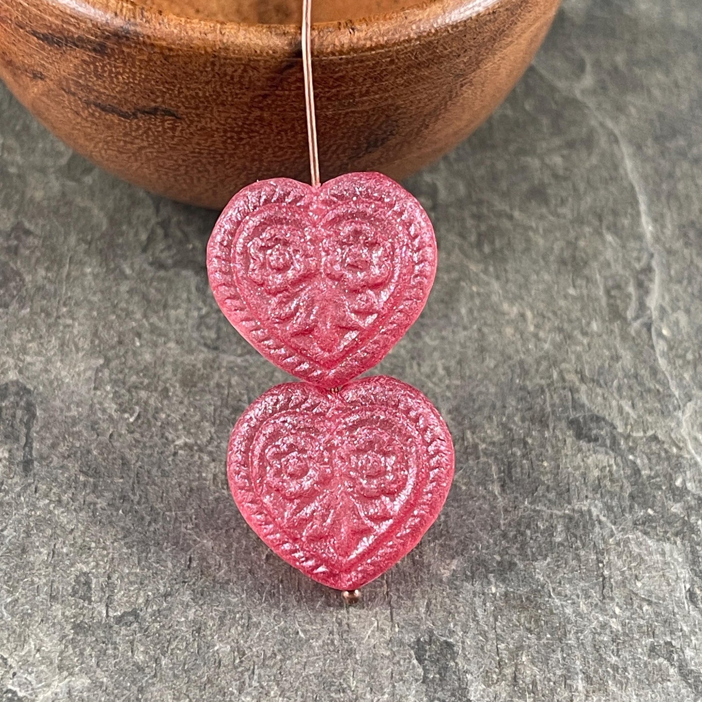 Czech Glass Beads - 18mm Heart Bead, Watermelon with AB (FH-4) * 6 Beads