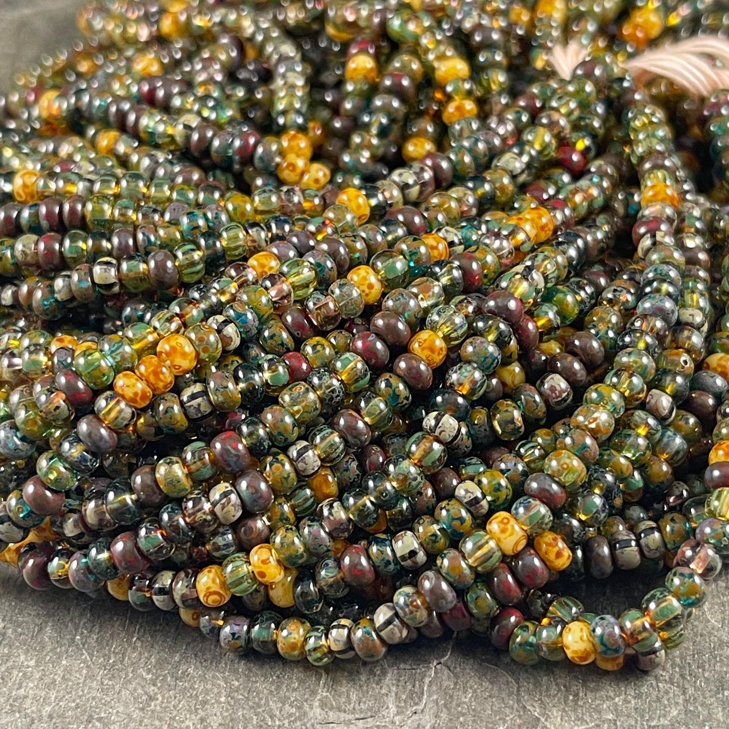 Aged Picasso Beads - 4mm Czech Glass Earth-tone Picasso Beads (6/0-BearStriped) * 20" strand
