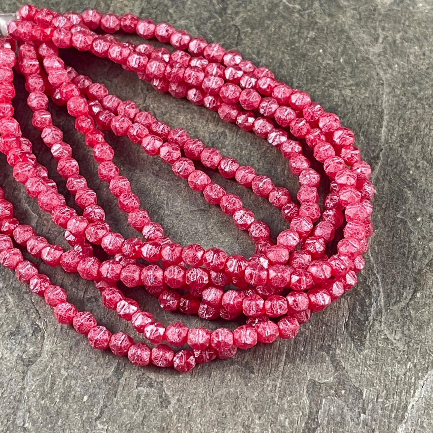 Czech Glass Beads - 4mm English Cut, Ruby Red with Pink Wash and Etched Finish (EC/N-0118) * Qty. 50