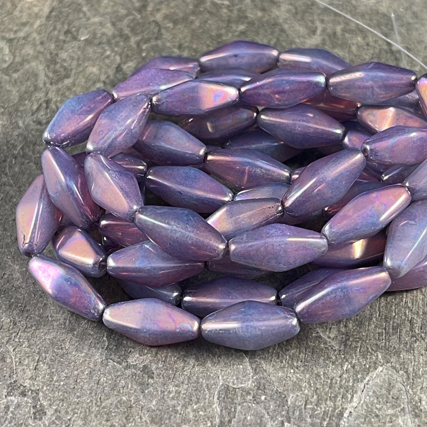 Czech Glass Beads - 14x7mm Rhombus, Thistle with Mother of Pearl Finish (RHO/N-2155) * Qty. 10 Beads