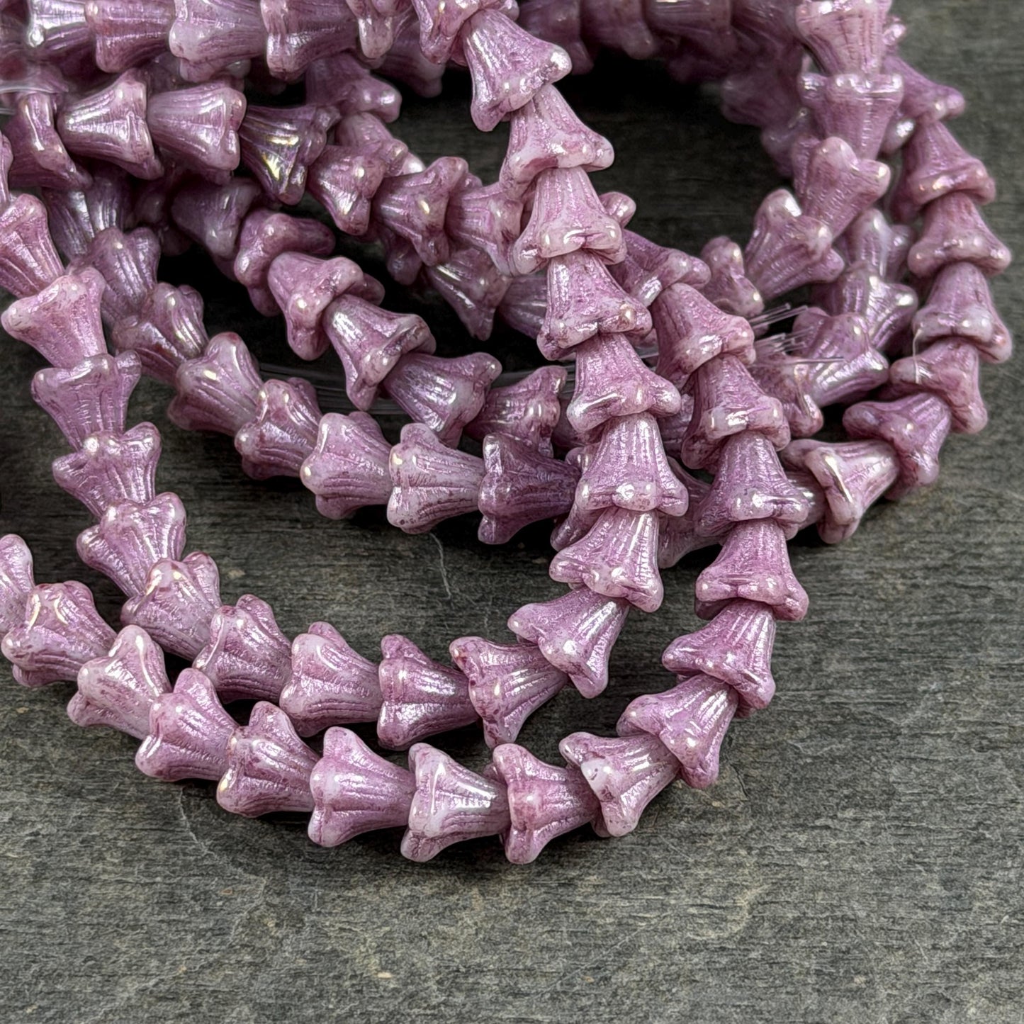 Czech Beads - 5x6mm Small Trumpet Flower, Thistle Purple (FLO/N-0044) * 30 Beads