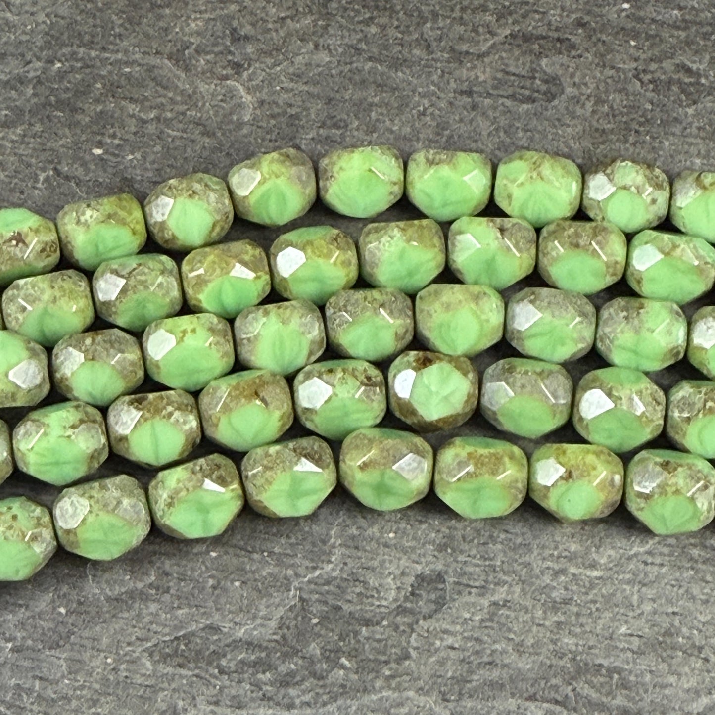 Czech Glass Beads - 8mm Faceted Round, Lime Green Picasso (TCFR-Lime) * 16 Beads