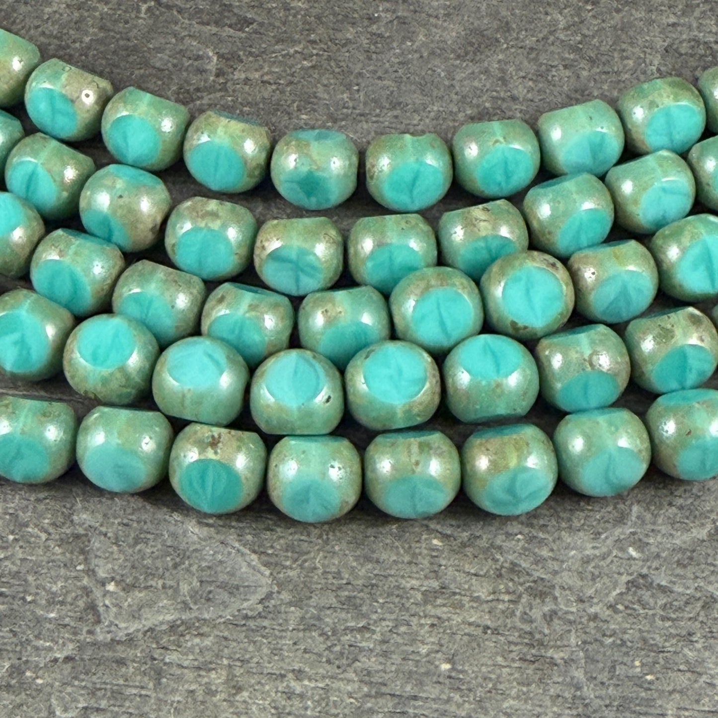 Czech Glass Beads - 8mm Tri-Cut Round, Turquoise Picasso (TCR-Turq) * 16 Beads