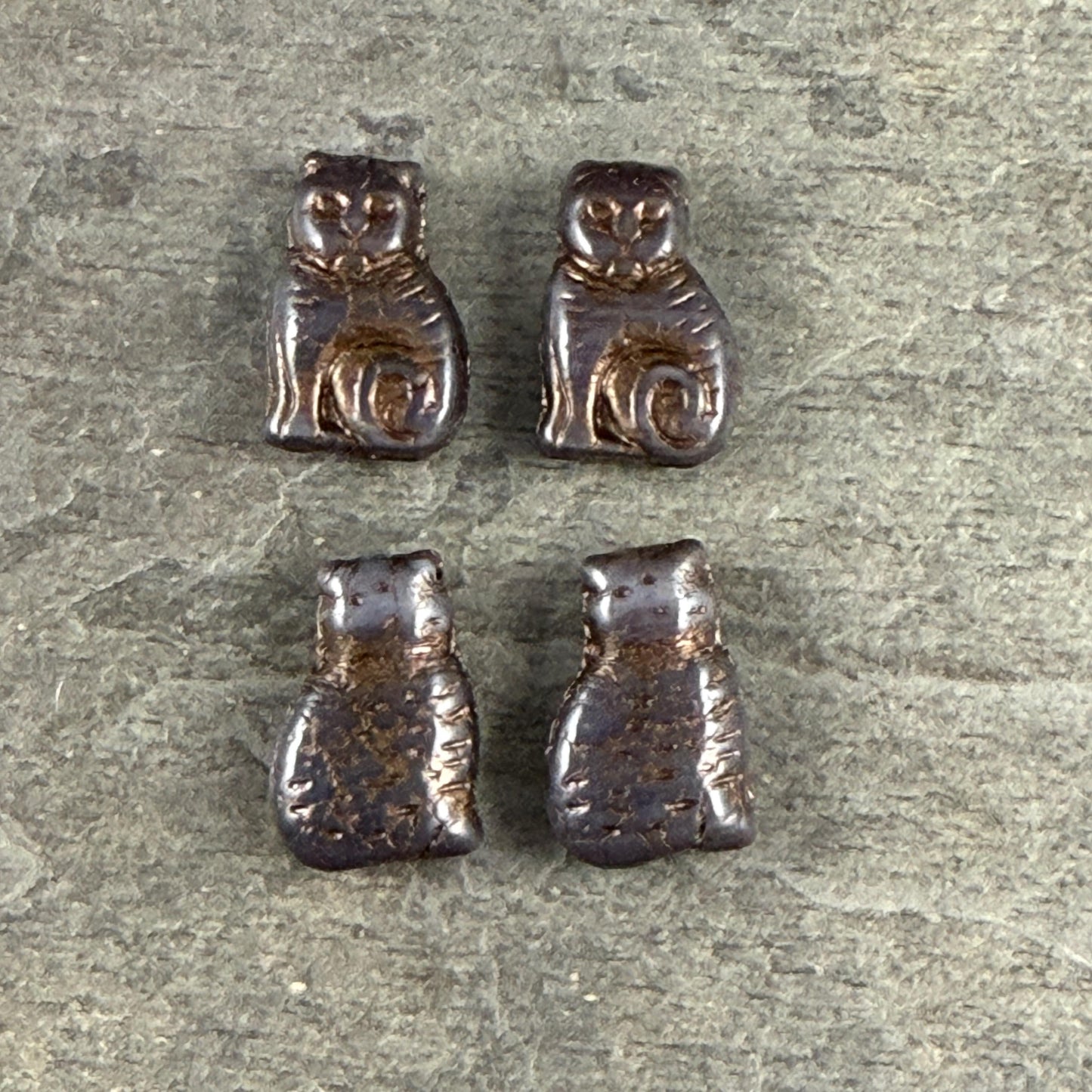 Czech Glass Beads - 17x12mm Cat, Brown and Gray with Bronze Wash (CAT-BGB1) * Qty. 6