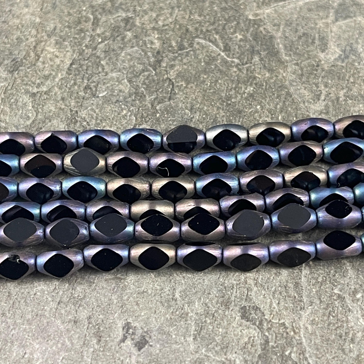 Czech Glass Beads - 8.25x5mm Diamond Cut Oval, Black Tuxedo (FOV-Black) * 25 Beads