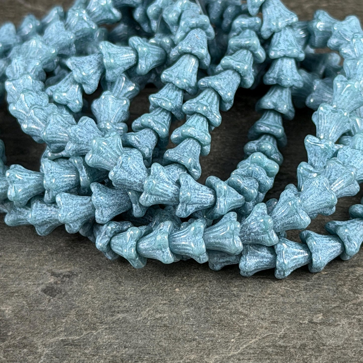 Czech Beads - 5x6mm Small Trumpet Flower, Opaque Cerulean Blue (FLO/N-0168B) * 30 Beads