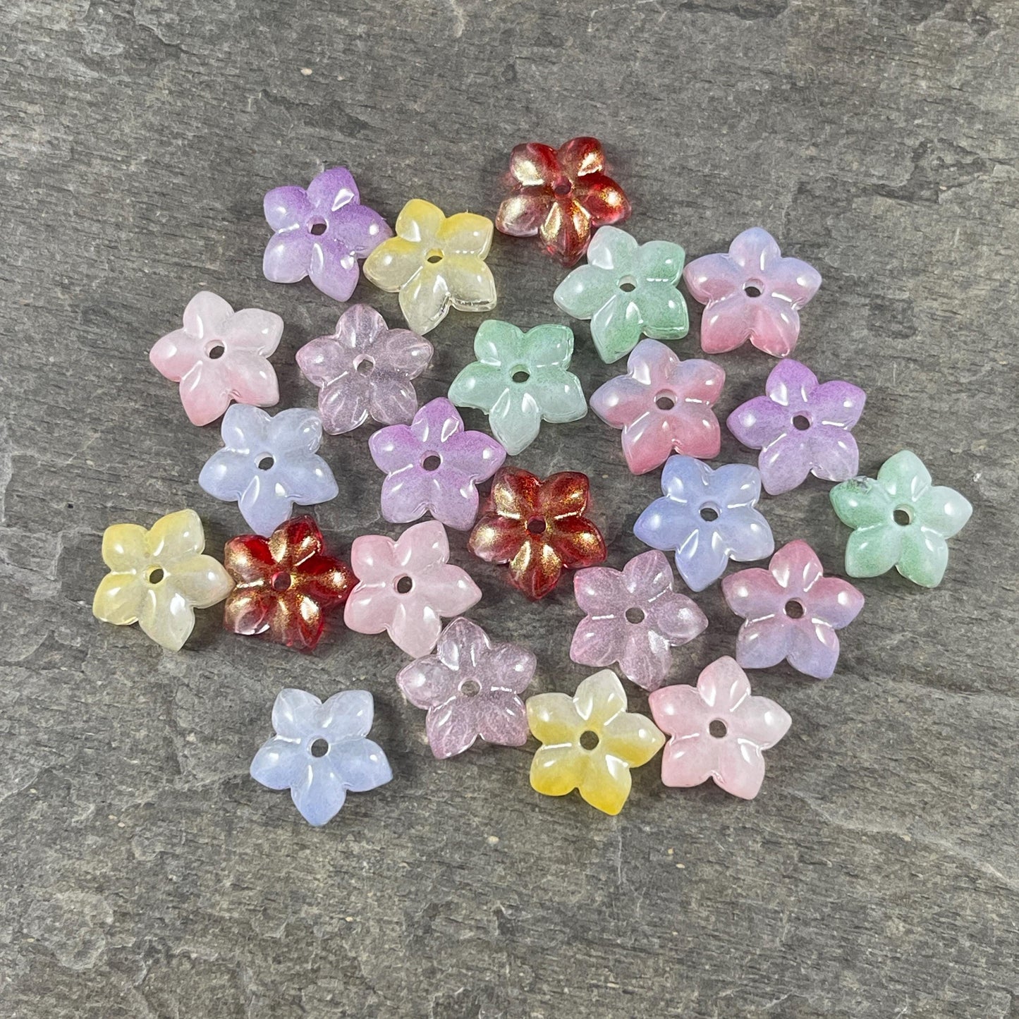 5-Petal Flower Bead Caps - 12mm, Blue, Pink and Green (FBC-4) * Qty. 24