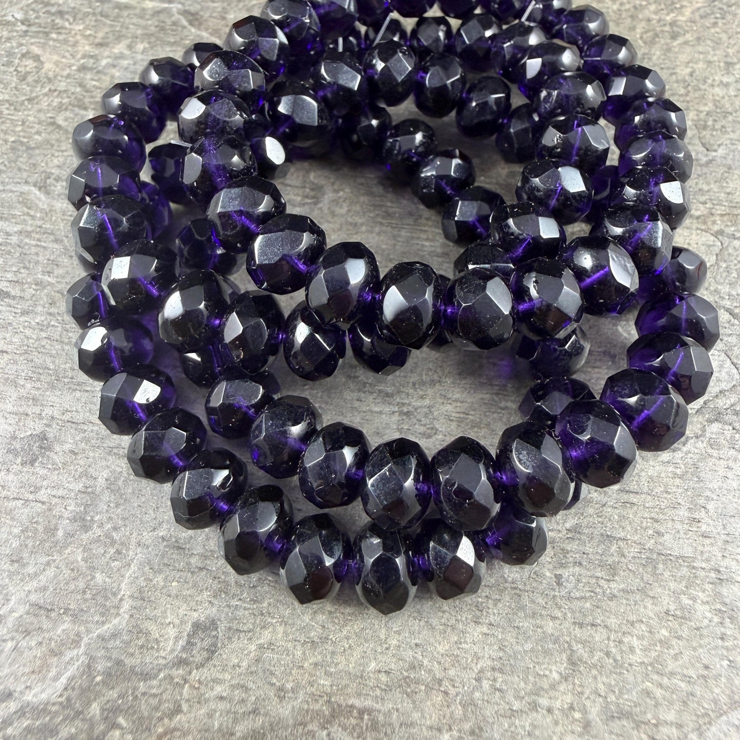 Czech Glass - 8x6mm Faceted Rondelle, Dark Purple Tanzanite (R8/RJ-0430) * 25 Beads