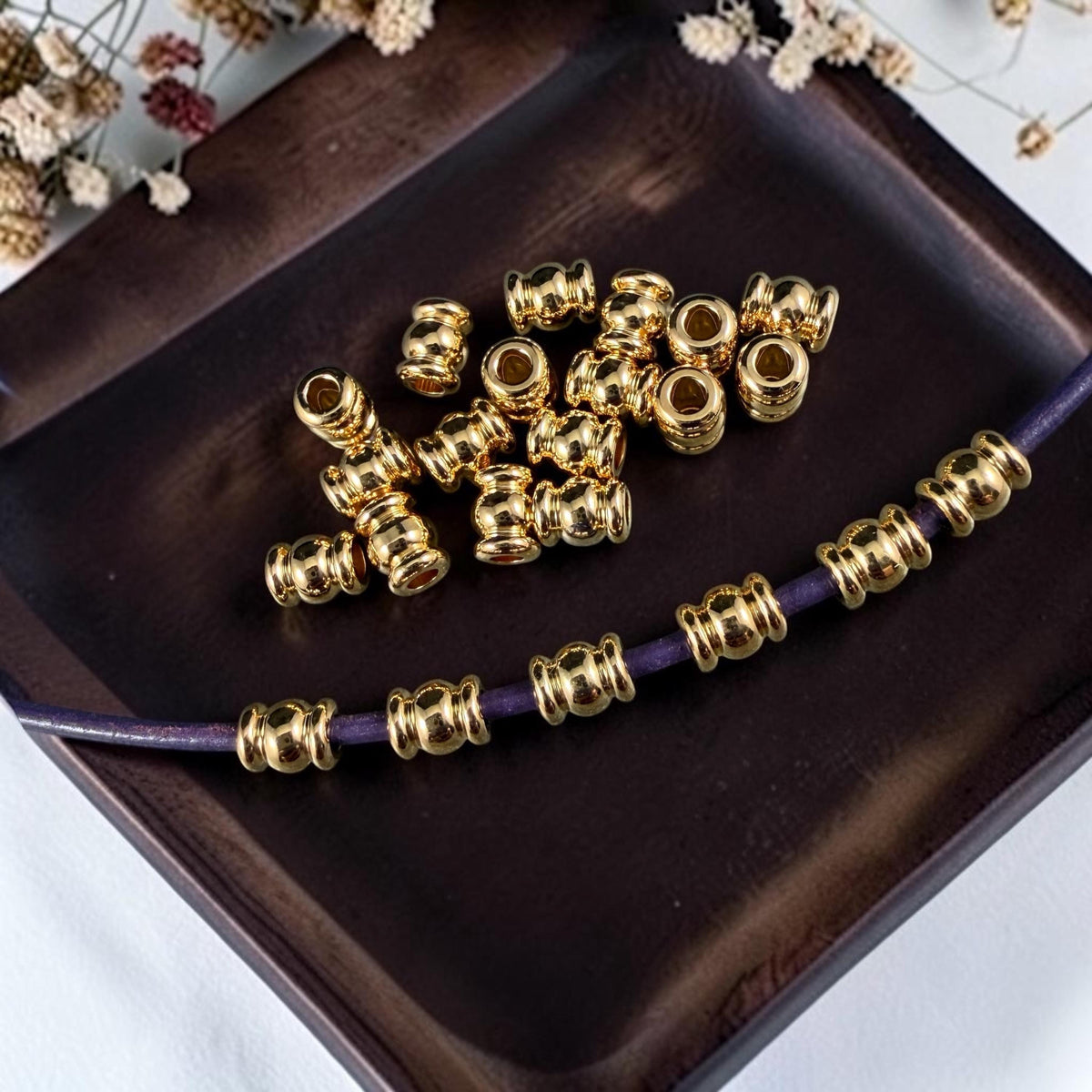 5x4mm Contoured Tube Bead, Nickel Free, 24k Gold Plated Brass (PF/951-40-12) * Qty. 20