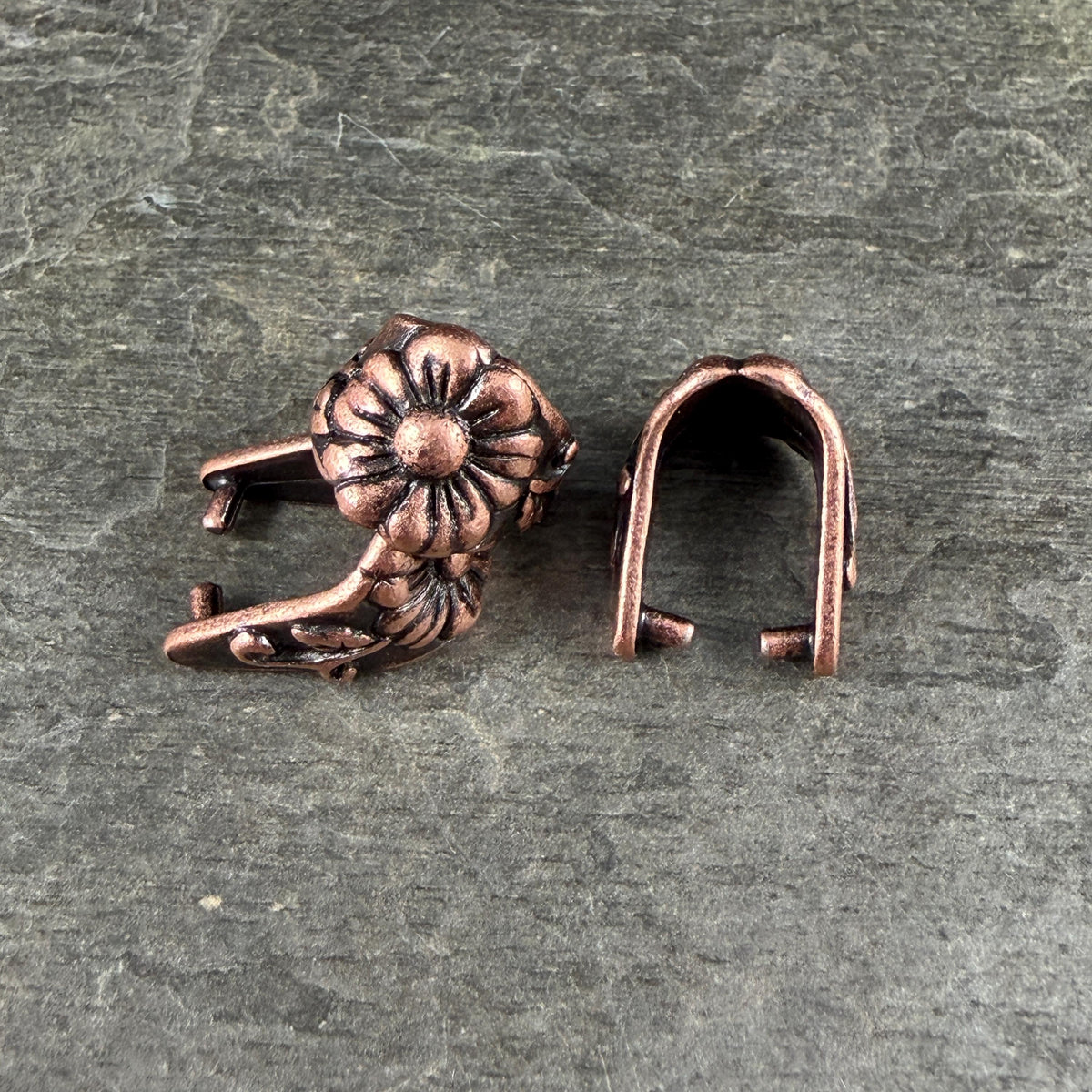 TierraCast 16mm Blossom Pinch Bail, Antiqued Copper Plated (PF/910-87) * Qty. 2