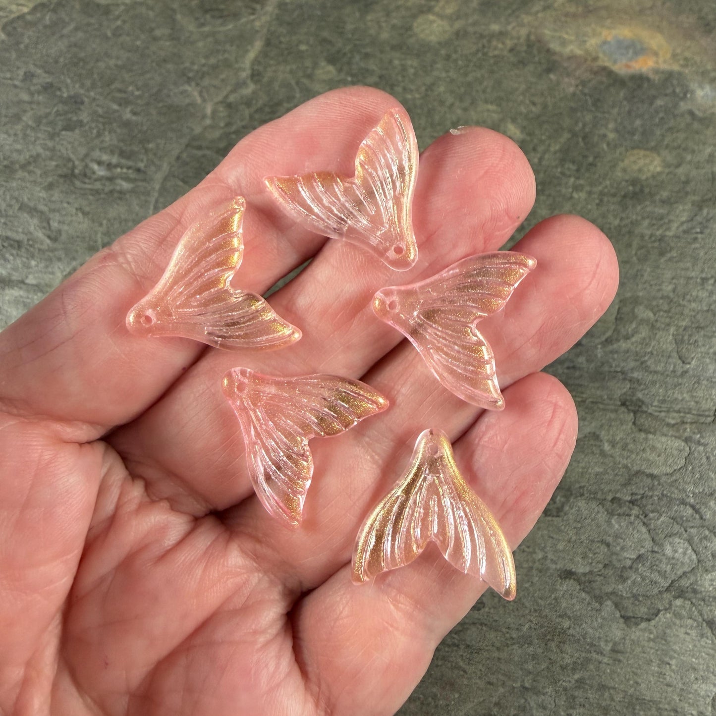 Mermaid Tail, Pink Glass Whale Tail, Charms for Earrings * See Options