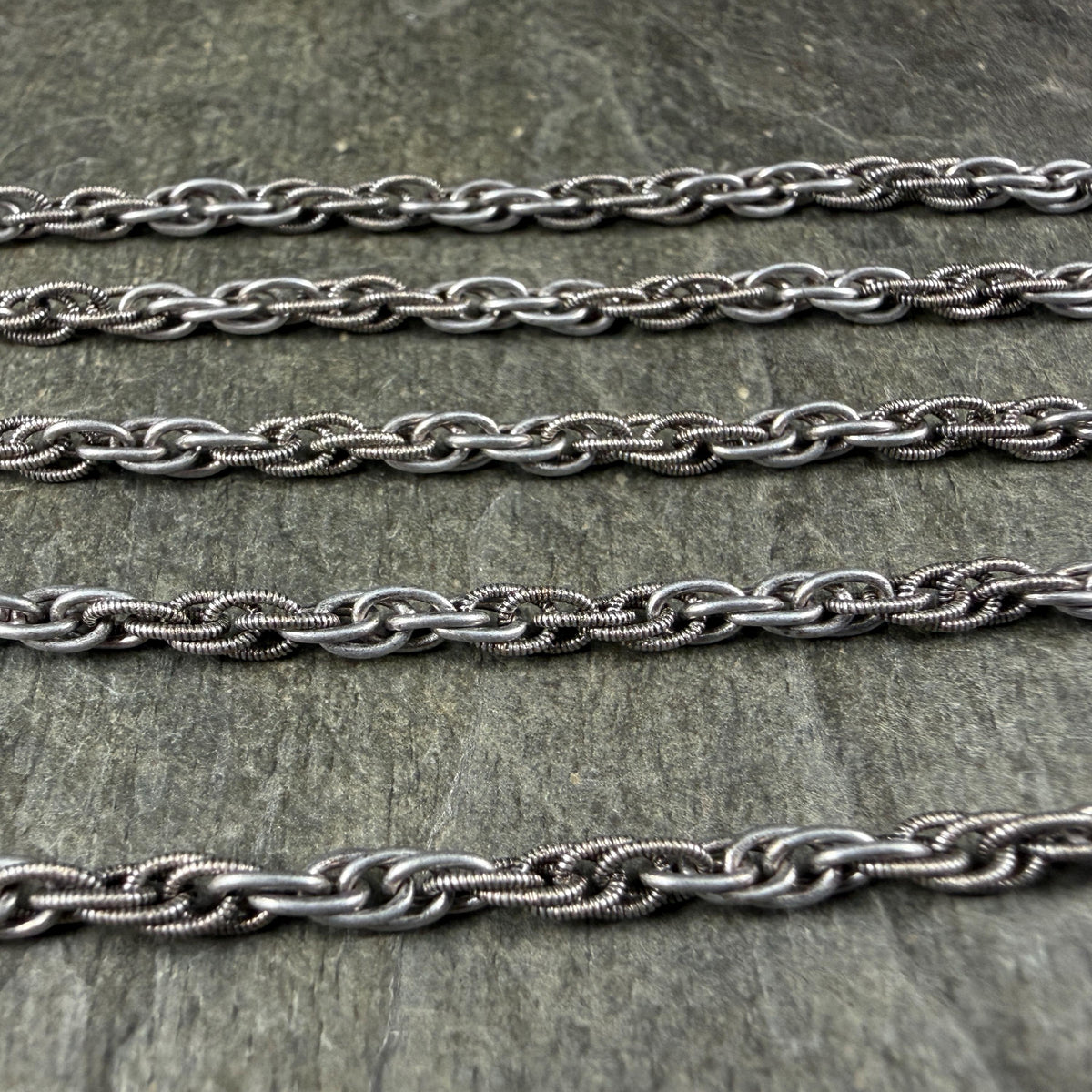 Chain by the Foot - 3mm Spiga Rope Spiral Chain - Antiqued Silver Plated Brass (CH-870AS) * 18" Length