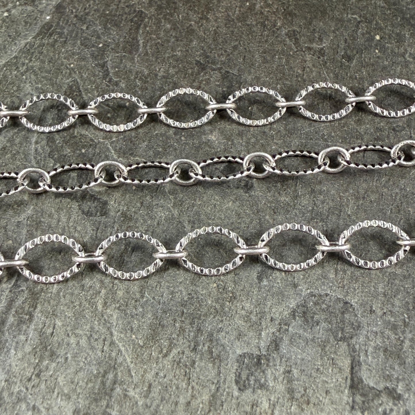 Chain by the Foot - Textured Oval Cable Chain - Antiqued Silver Plated Brass (CH-28AS) * 18" Length