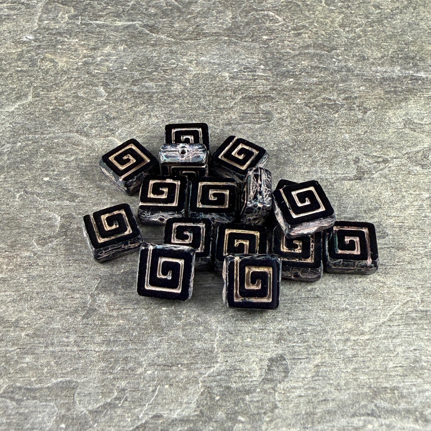 Czech Glass Beads, 9mm Square Black Picasso Bead (CSq-BkT) * Qty. 10
