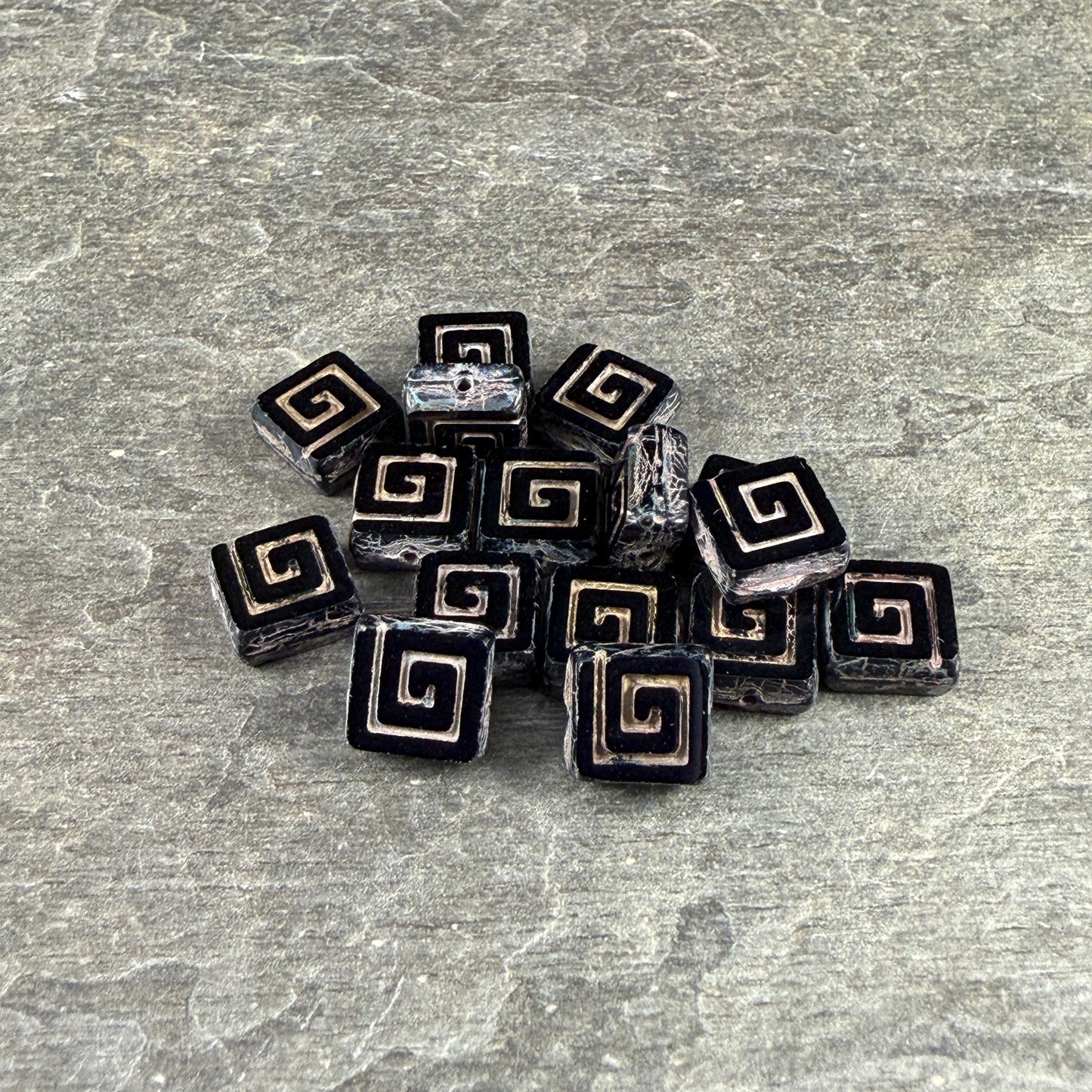 Czech Glass Beads, 9mm Square Black Picasso Bead (CSq-BkT) * Qty. 10